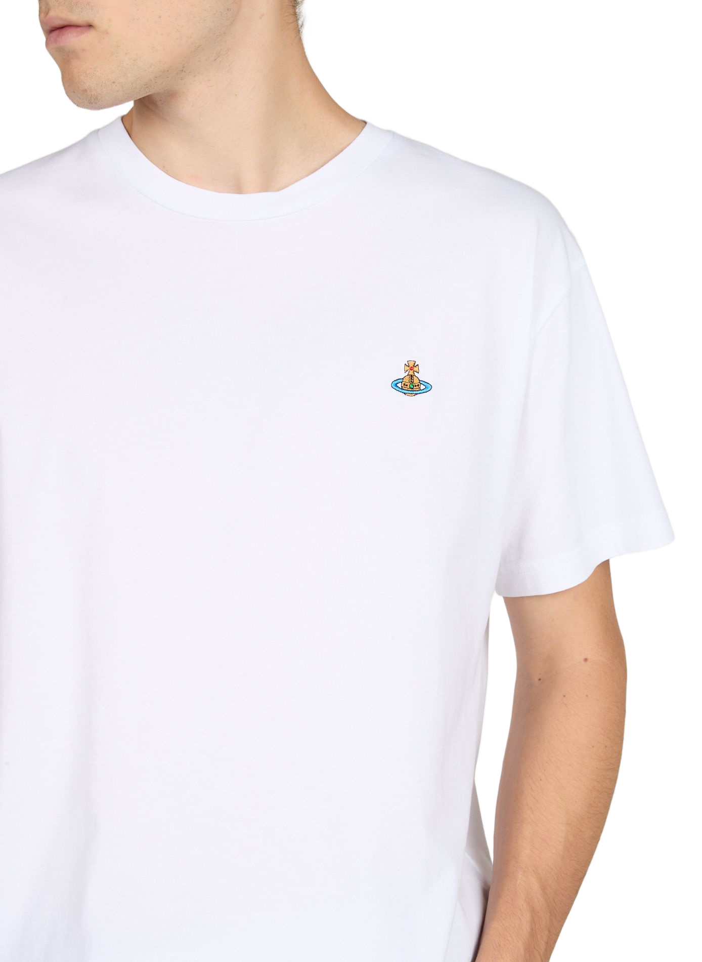T-shirt manches courtes à logo brodé en coton VIVIENNE WESTWOOD Blanc