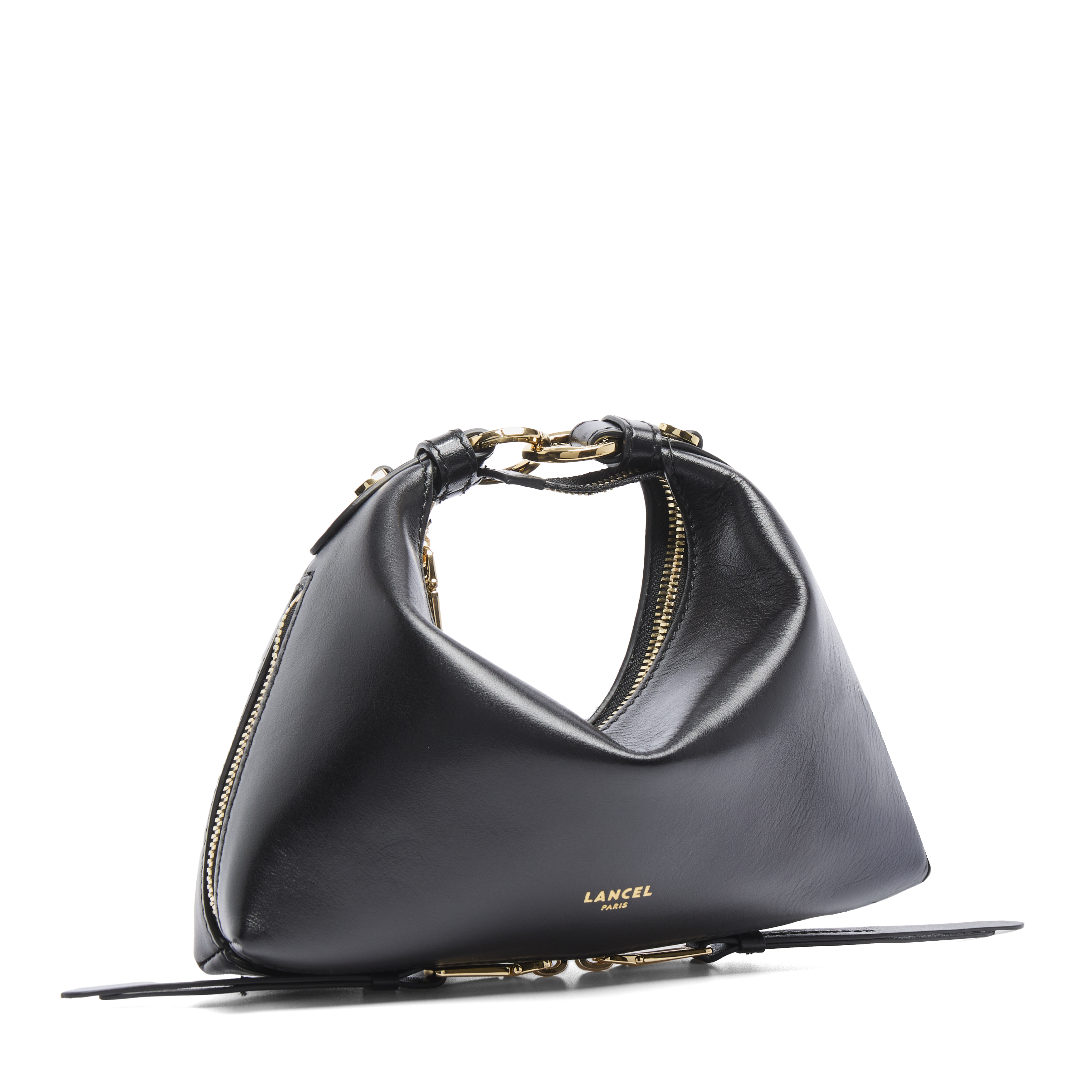 Hobo tas origami zip baby, glad runderleer, zwart, 22 x 15 x 5 cm. LANCEL Zwart