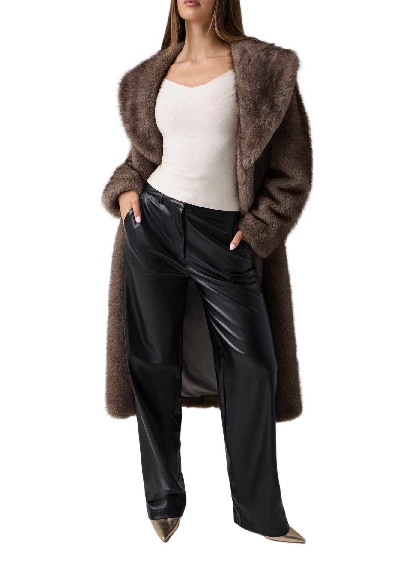 Pantalon Zanita droit effet cuir GUESS Noir