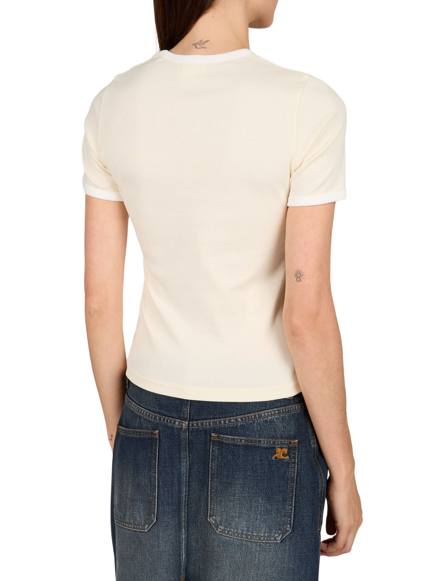 Signature straight contrast T-shirt with round neck in cotton COURRÈGES White