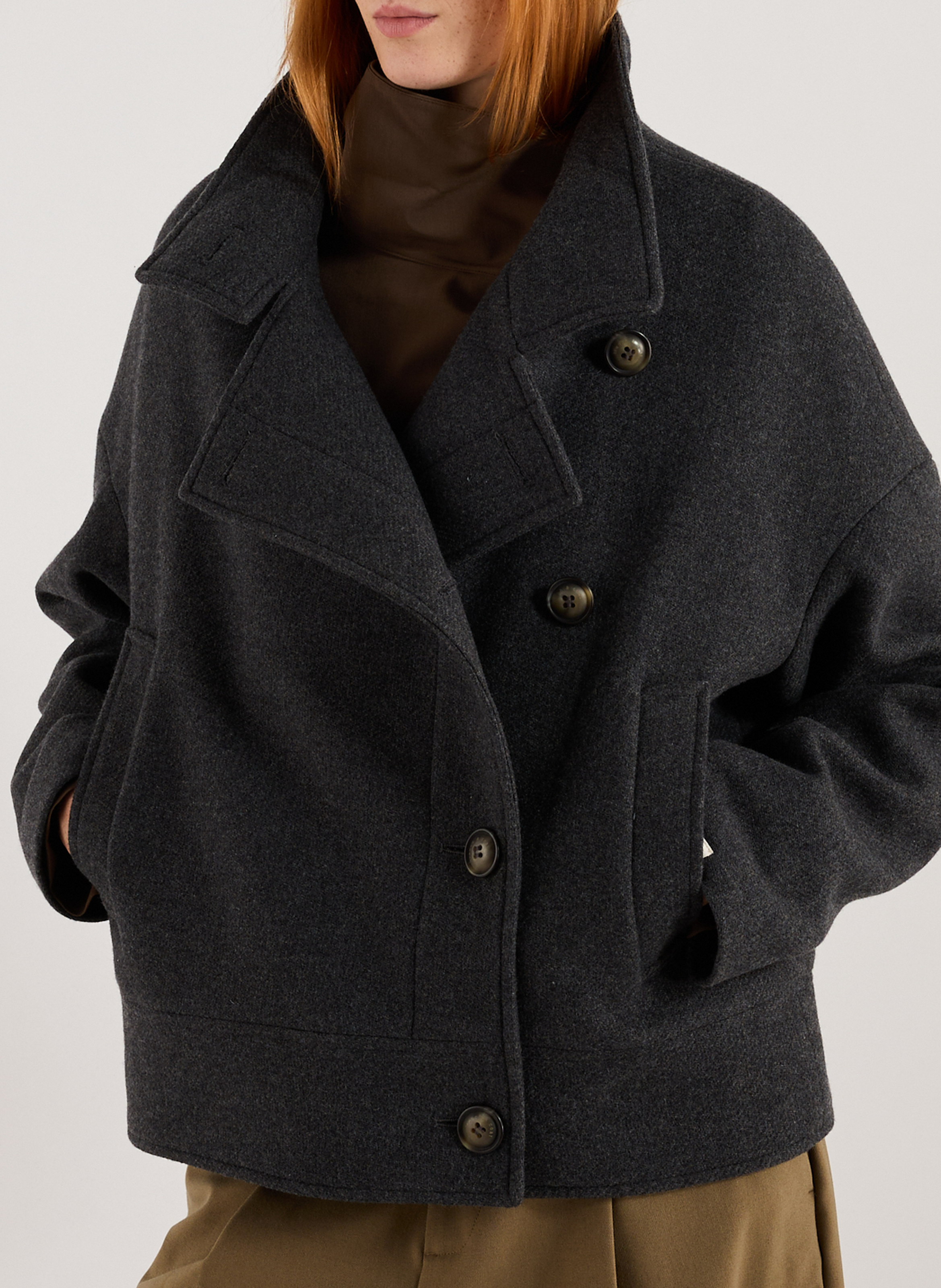 Manteau ample en laine mélangée TRENCH & COAT Gris