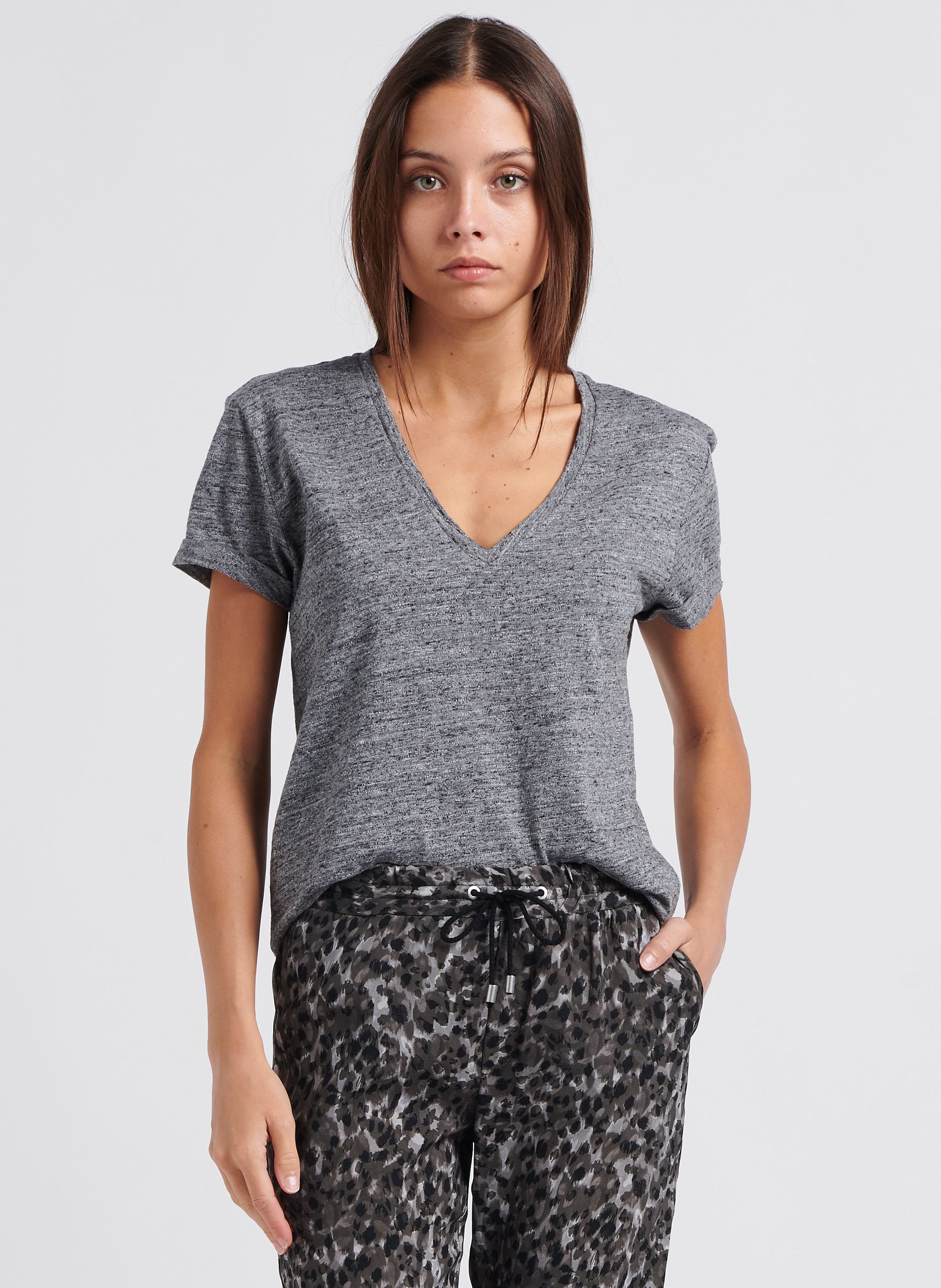 Tee-shirt col v en coton mélangé