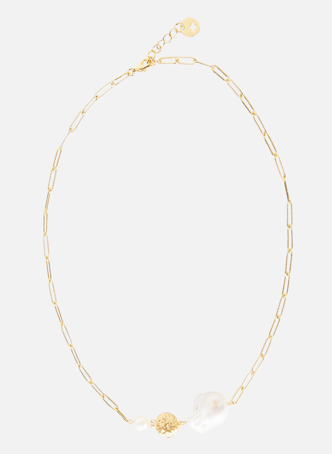 Collier chaîne à maillon long texturé en laiton et perles tikei SESSUN
