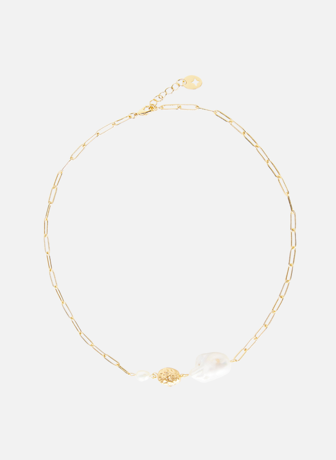 Collier chaîne à maillon long texturé en laiton et perles tikei SESSUN