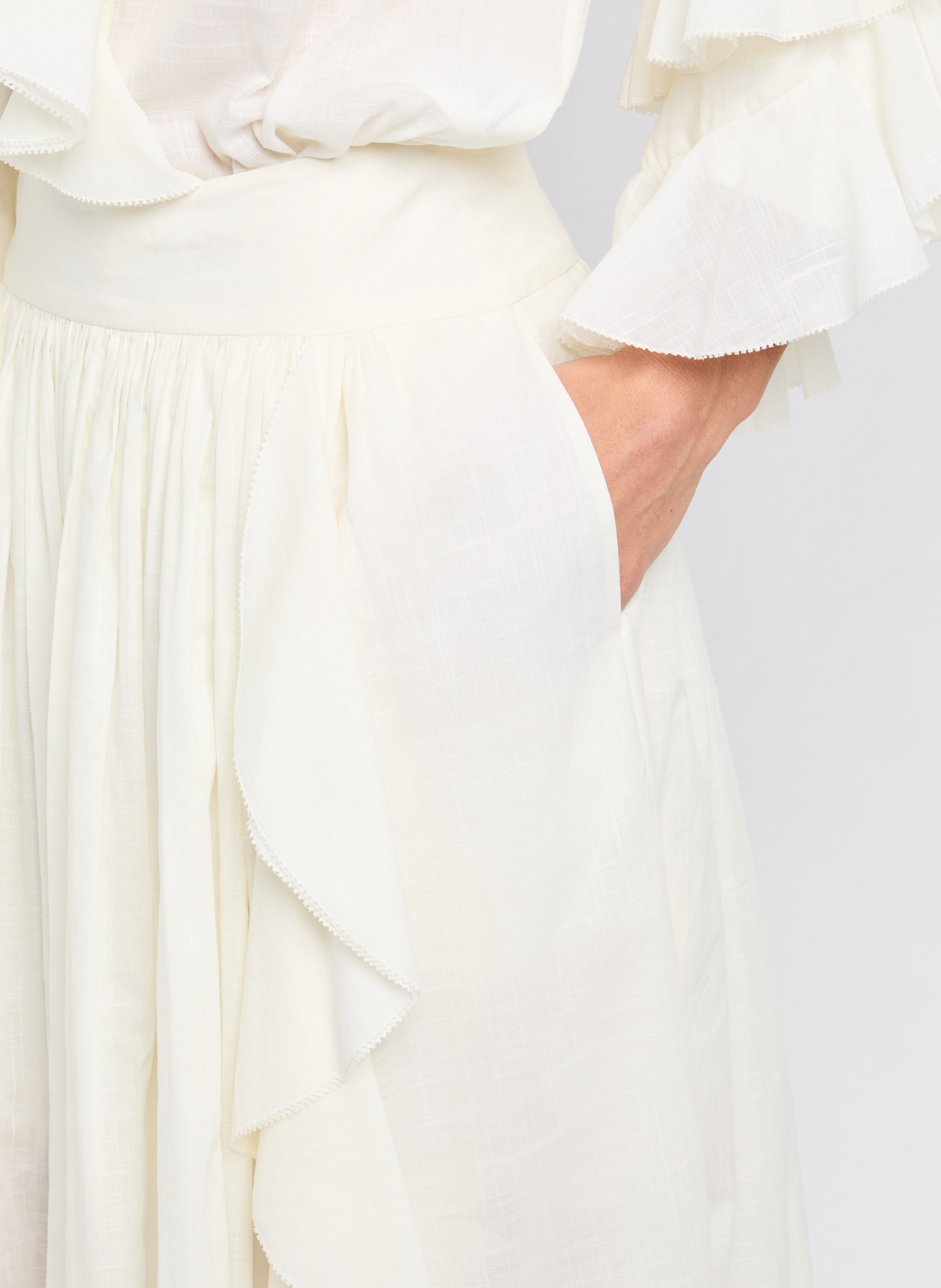 Jupe longue à volants Acacia ZIMMERMANN Beige