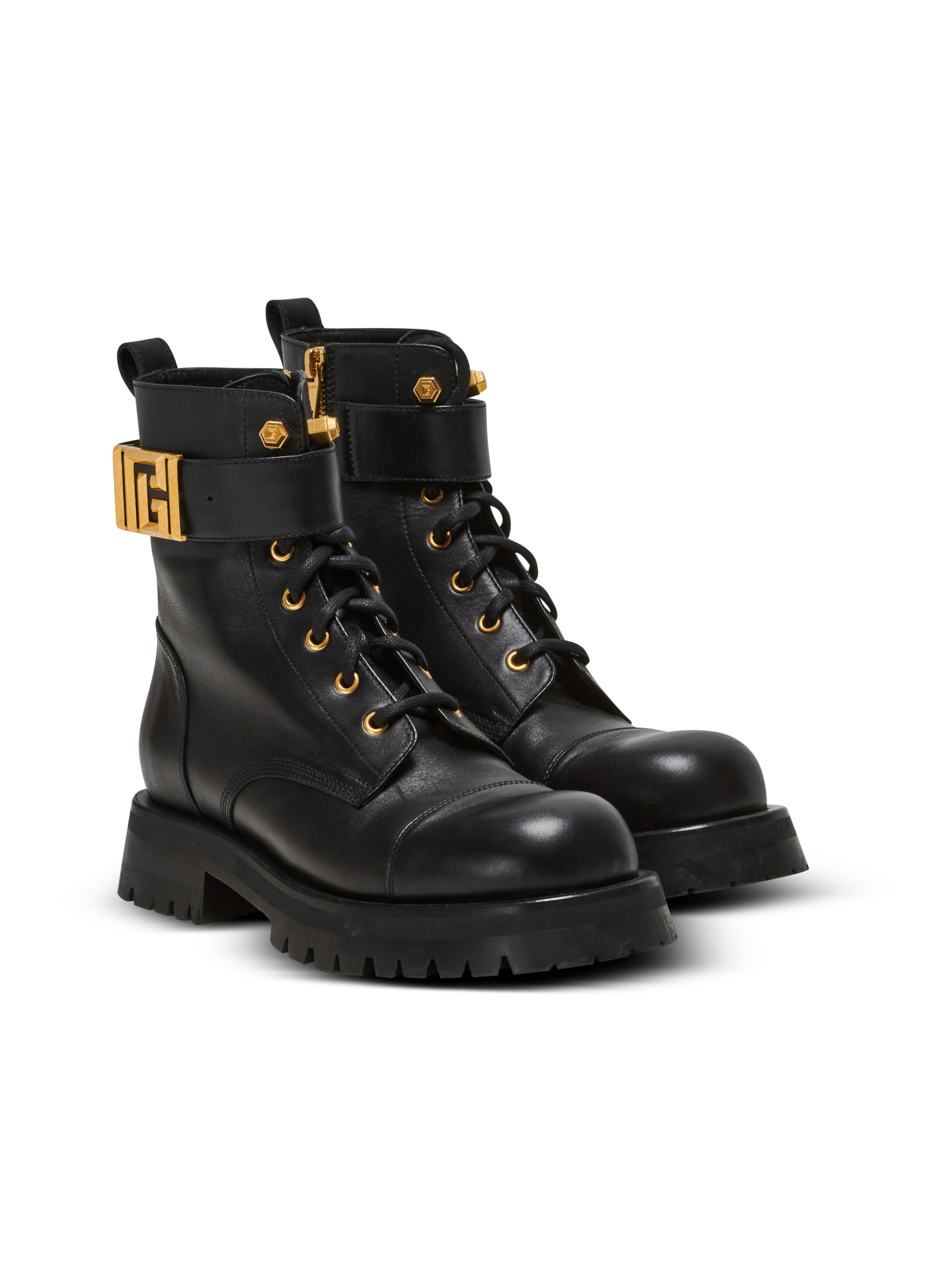 Bottines rangers charlie en cuir BALMAIN Noir