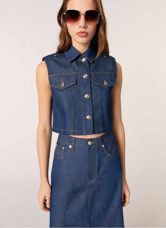 Veste sans manches en denim Bleu by MAJE MAJE Veste sans manches en denim Bleu