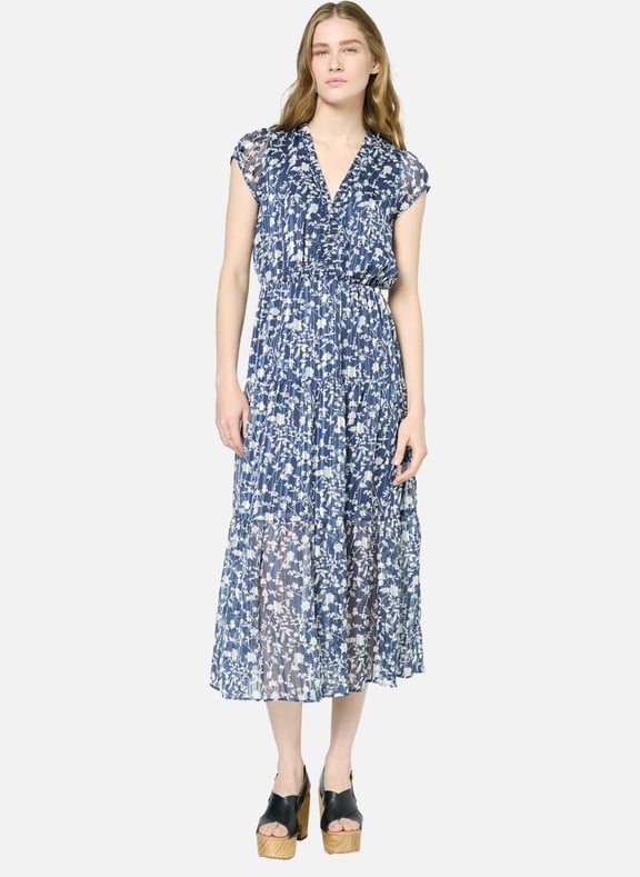 Robe longue et cintrée imprimée - praline Bleu by GERARD DAREL GERARD DAREL Robe longue et cintrée imprimée - praline Bleu