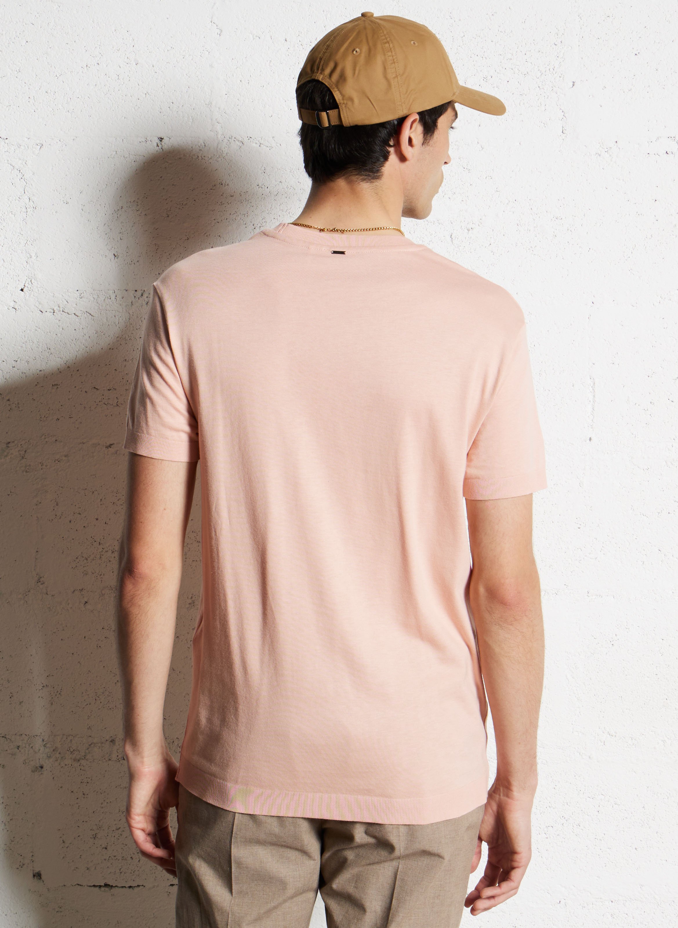 Tee-shirt droit col rond en coton mélangé Rose