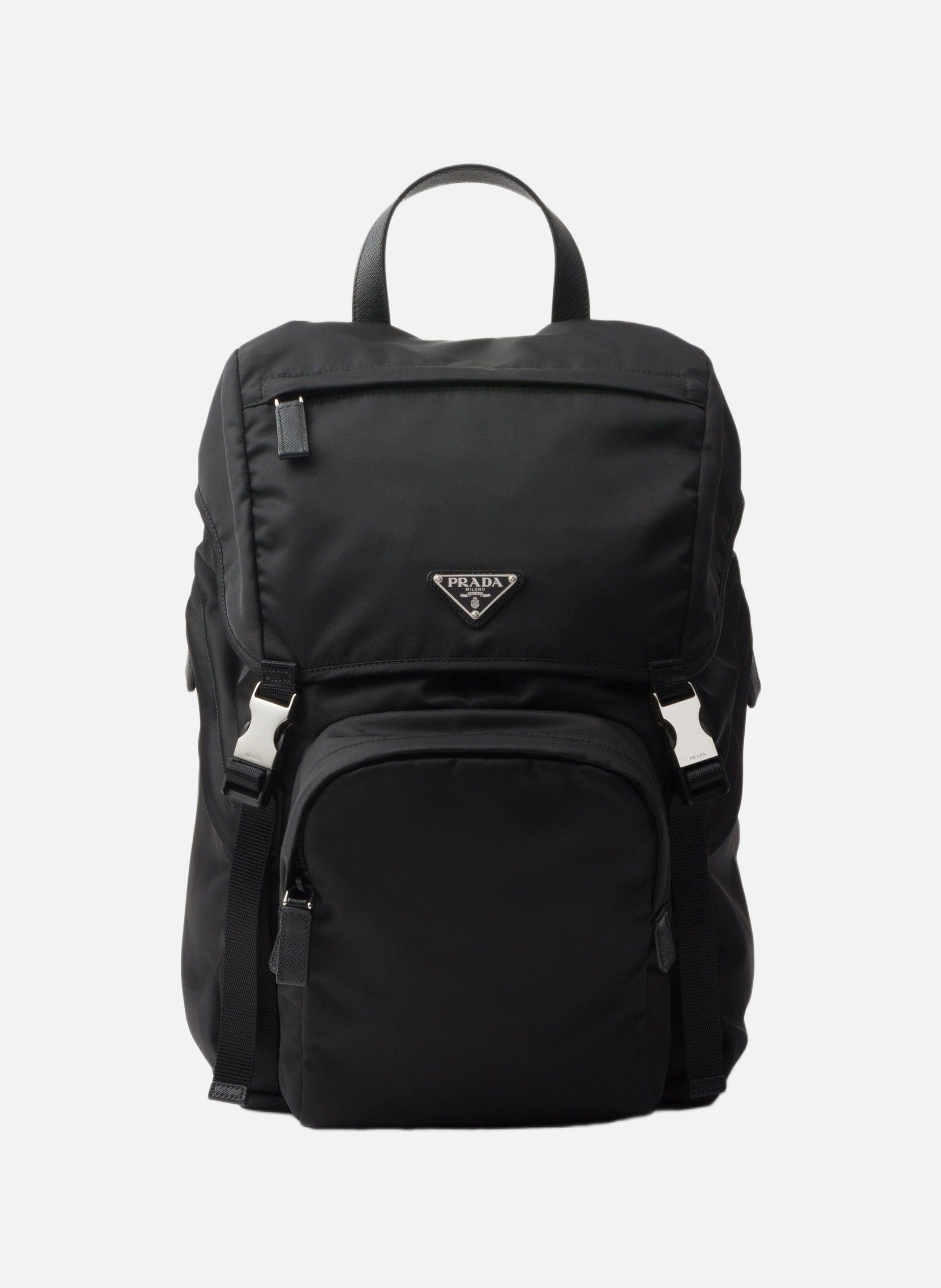 Sac à dos en re-nylon et cuir saffiano PRADA Noir