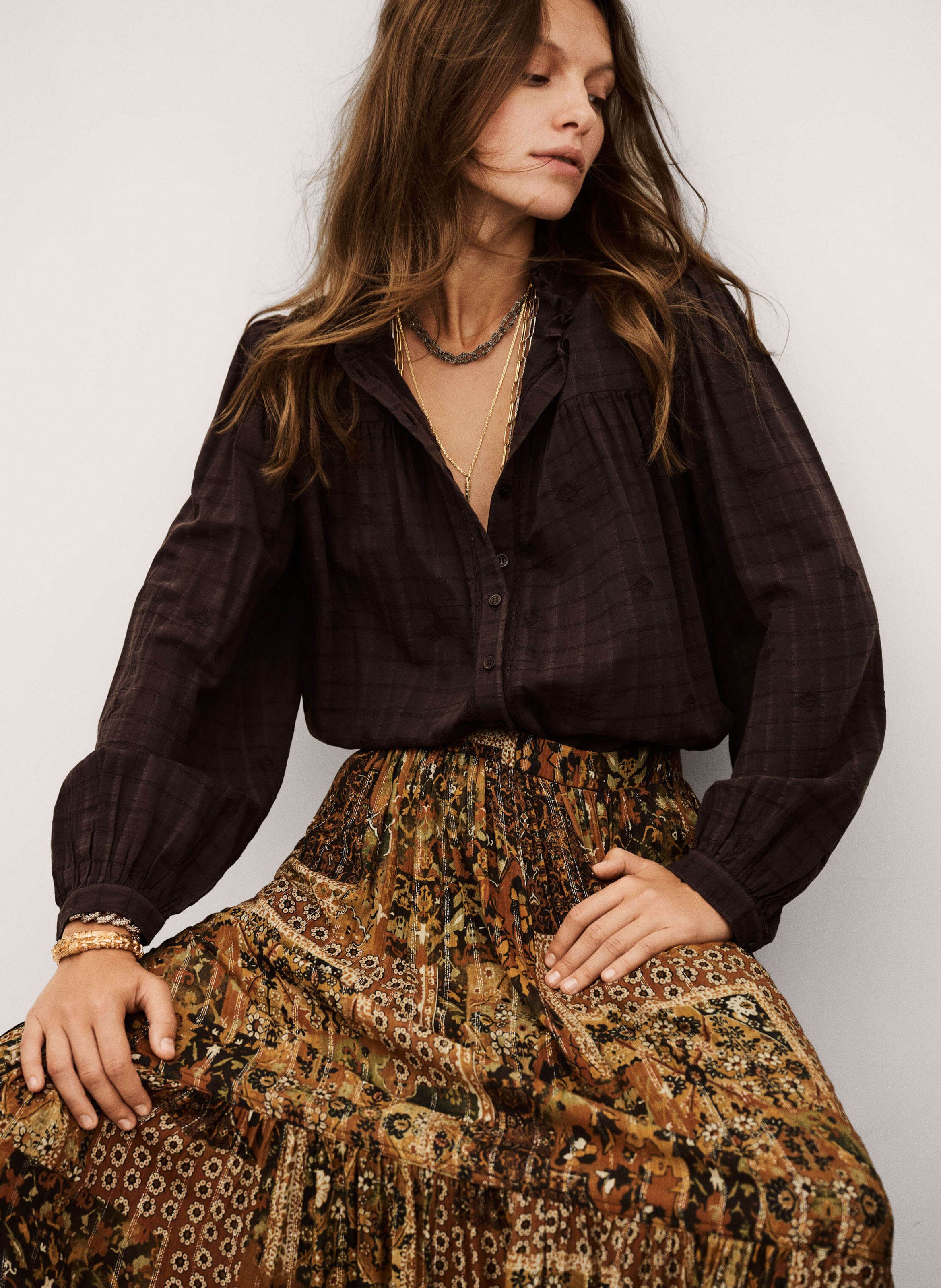 Jupe longue imprimée pisca BA&SH Orange