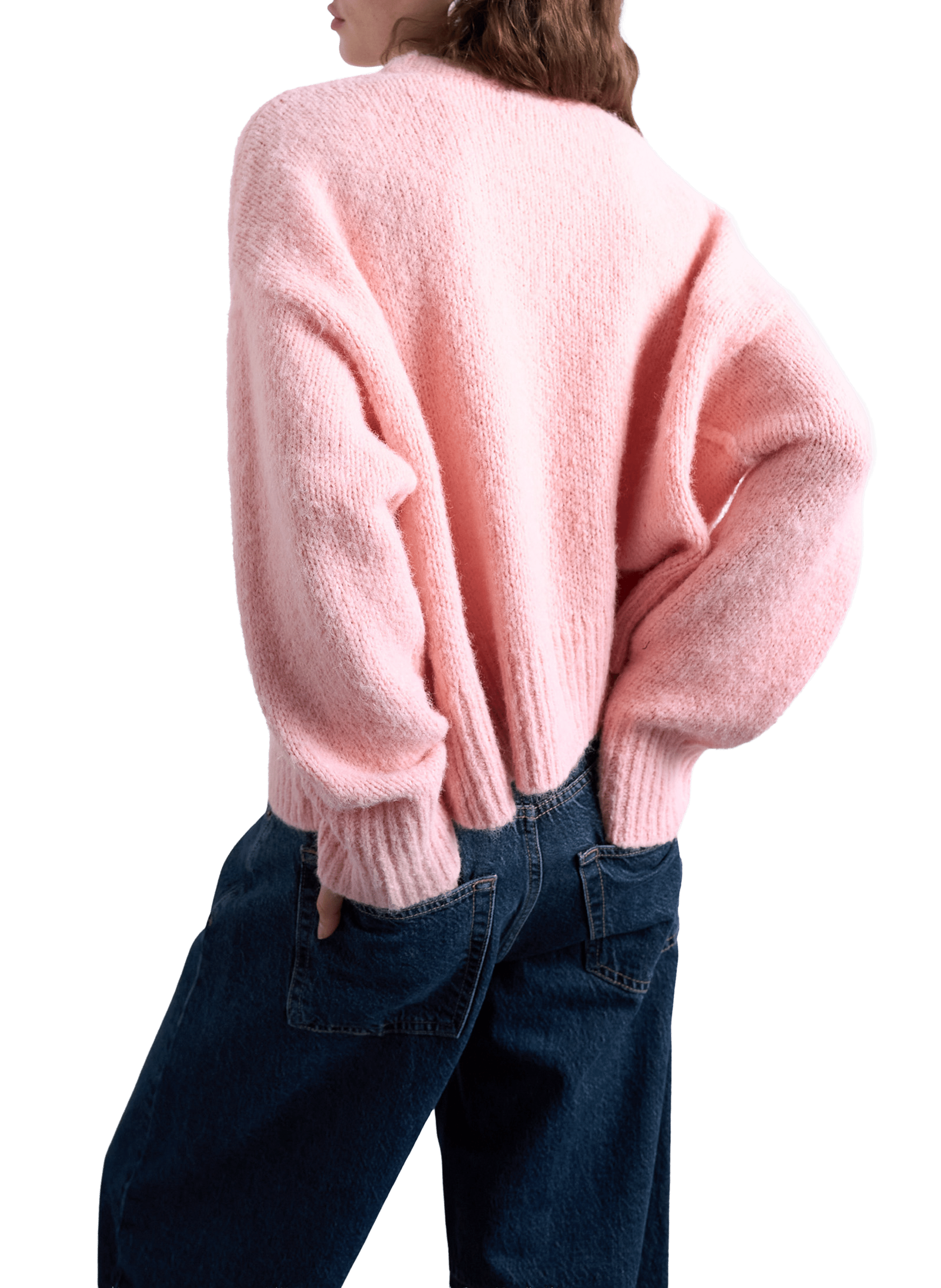 Pull col rond en maille TOPSHOP Rose