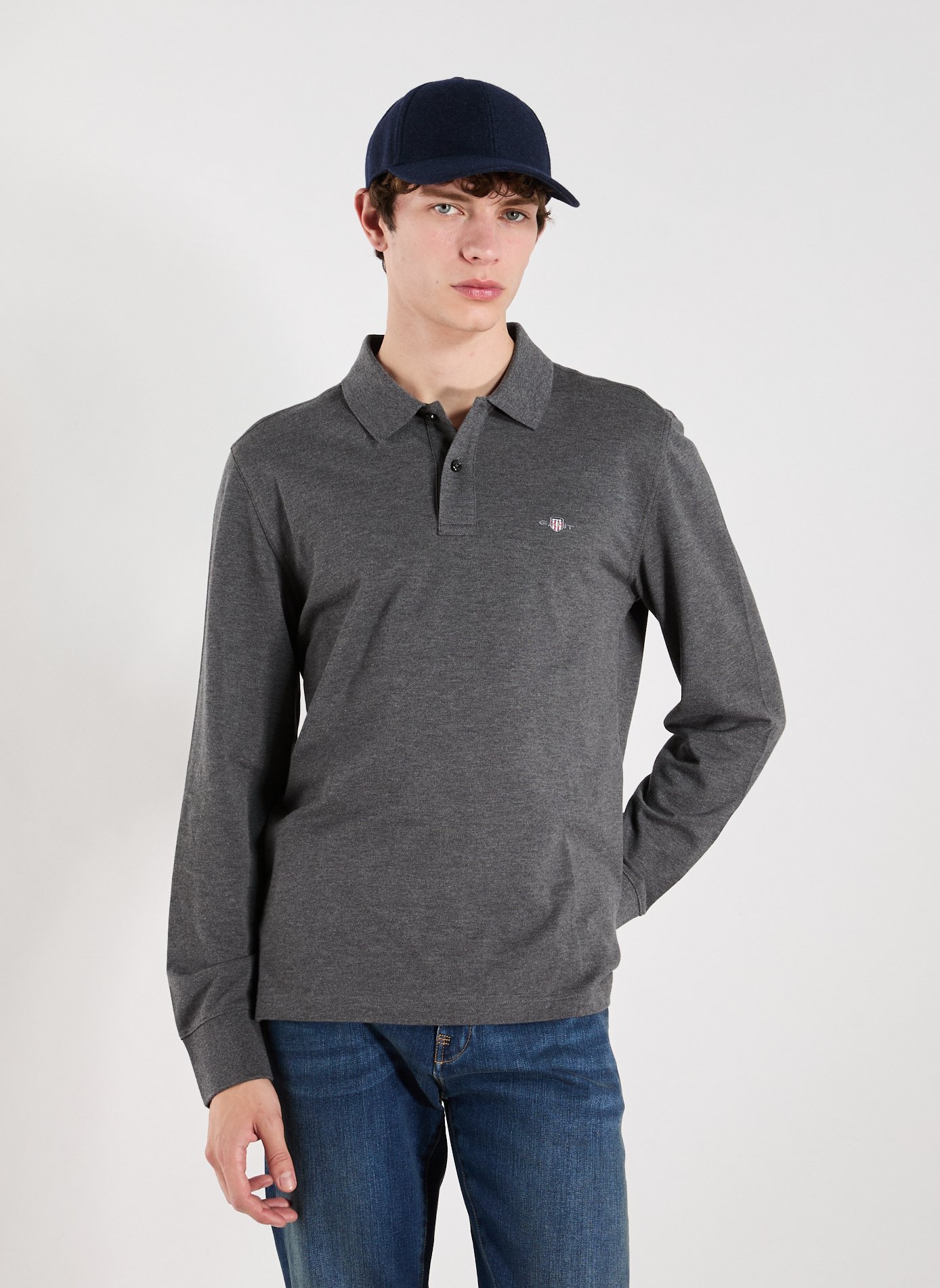 GANT Polo manches longues en coton Gris