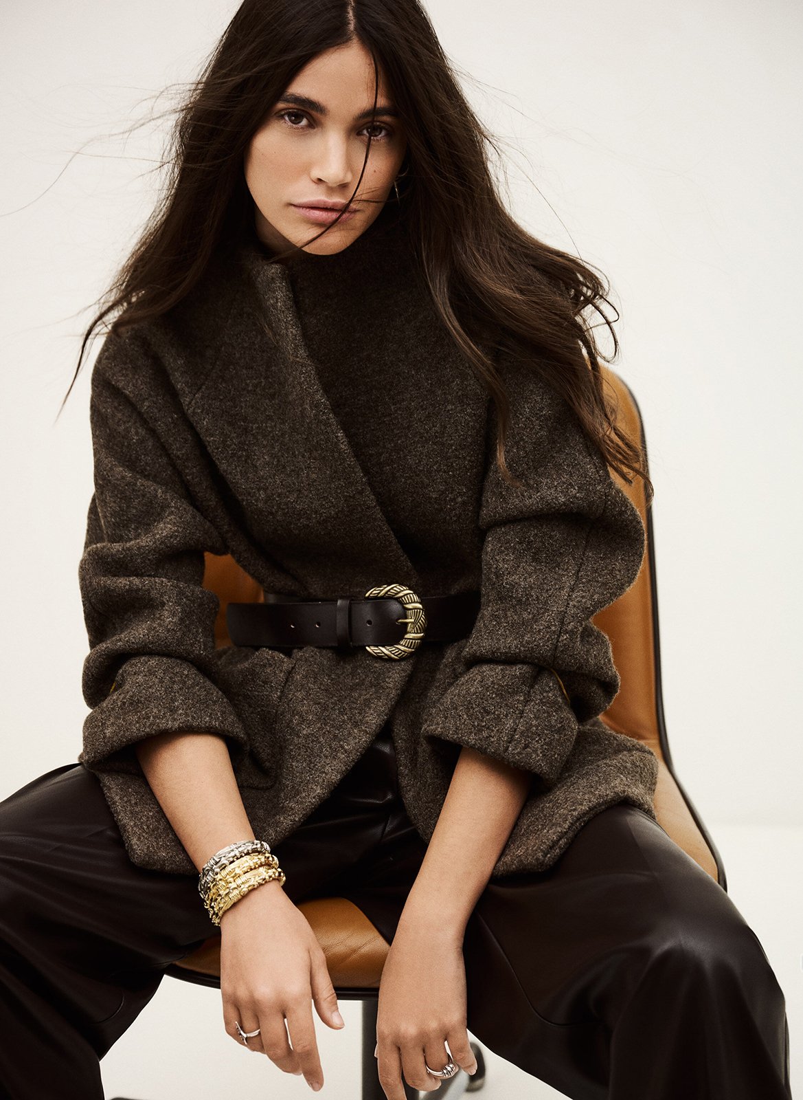 Veste ceinturée en laine claudy BA&SH Marron