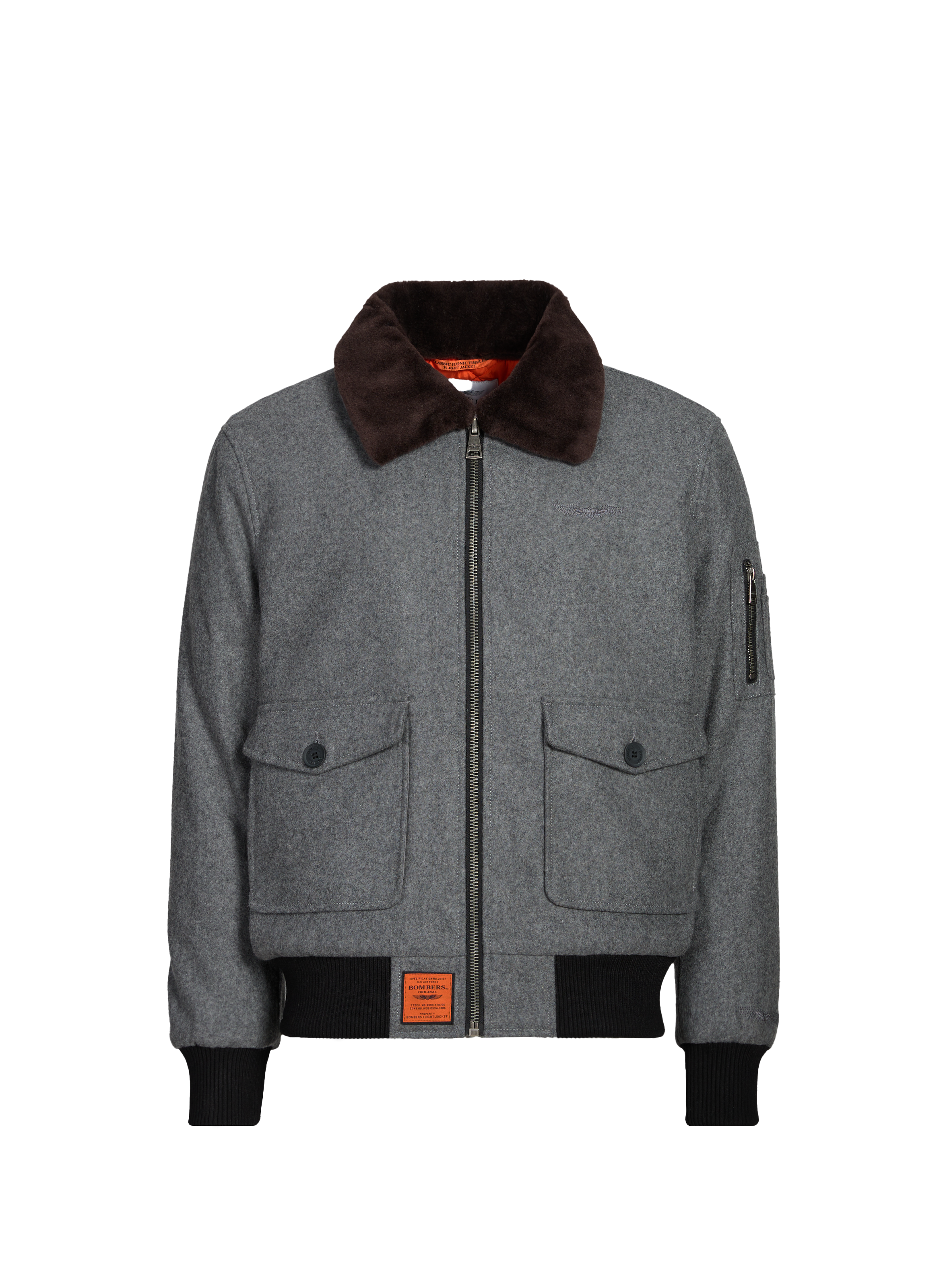 Veste ample à col contrasté en laine mélangée BOMBERS ORIGINAL Gris