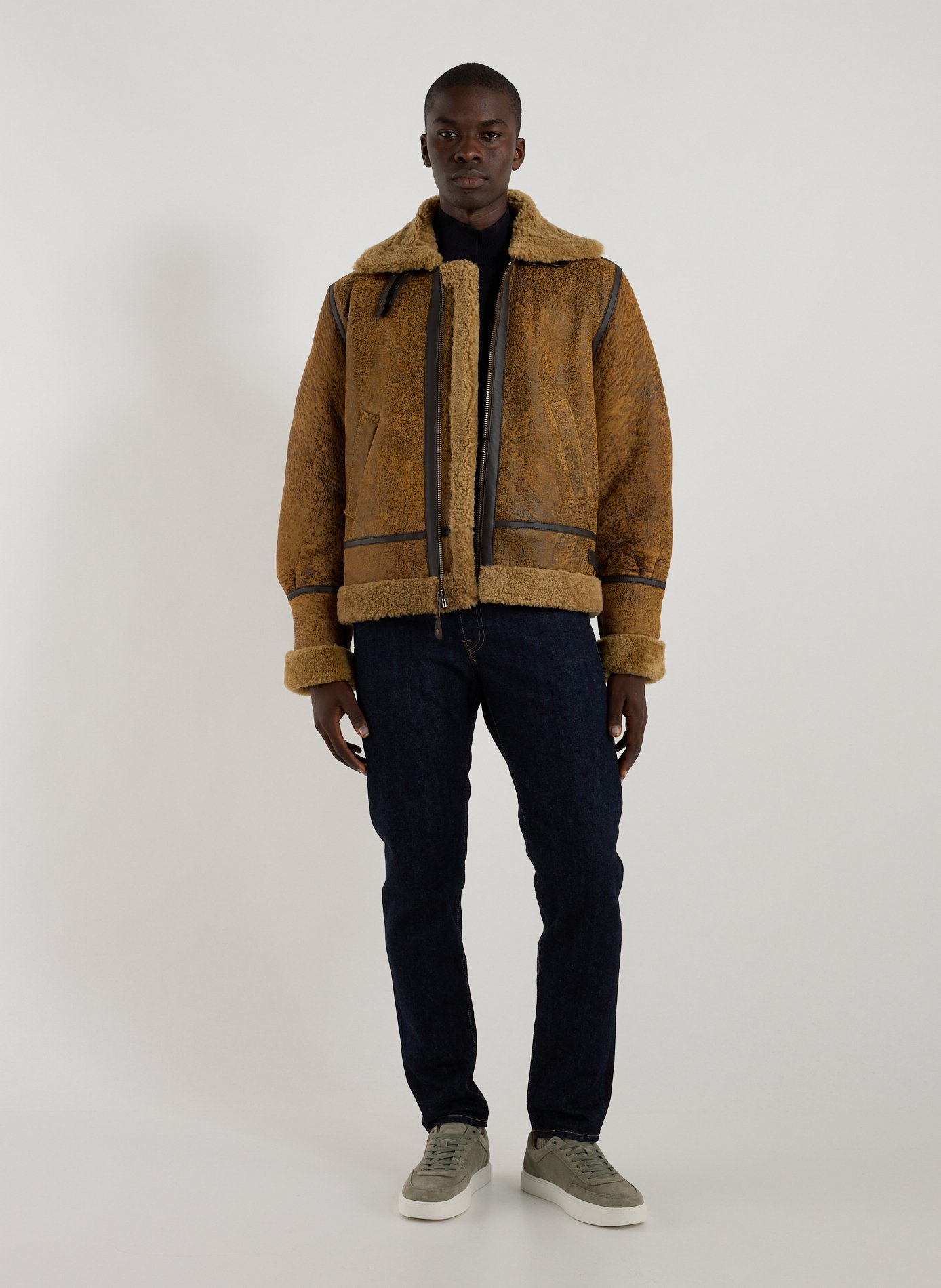 Blouson bombardier en cuir de mouton SCHOTT Jaune