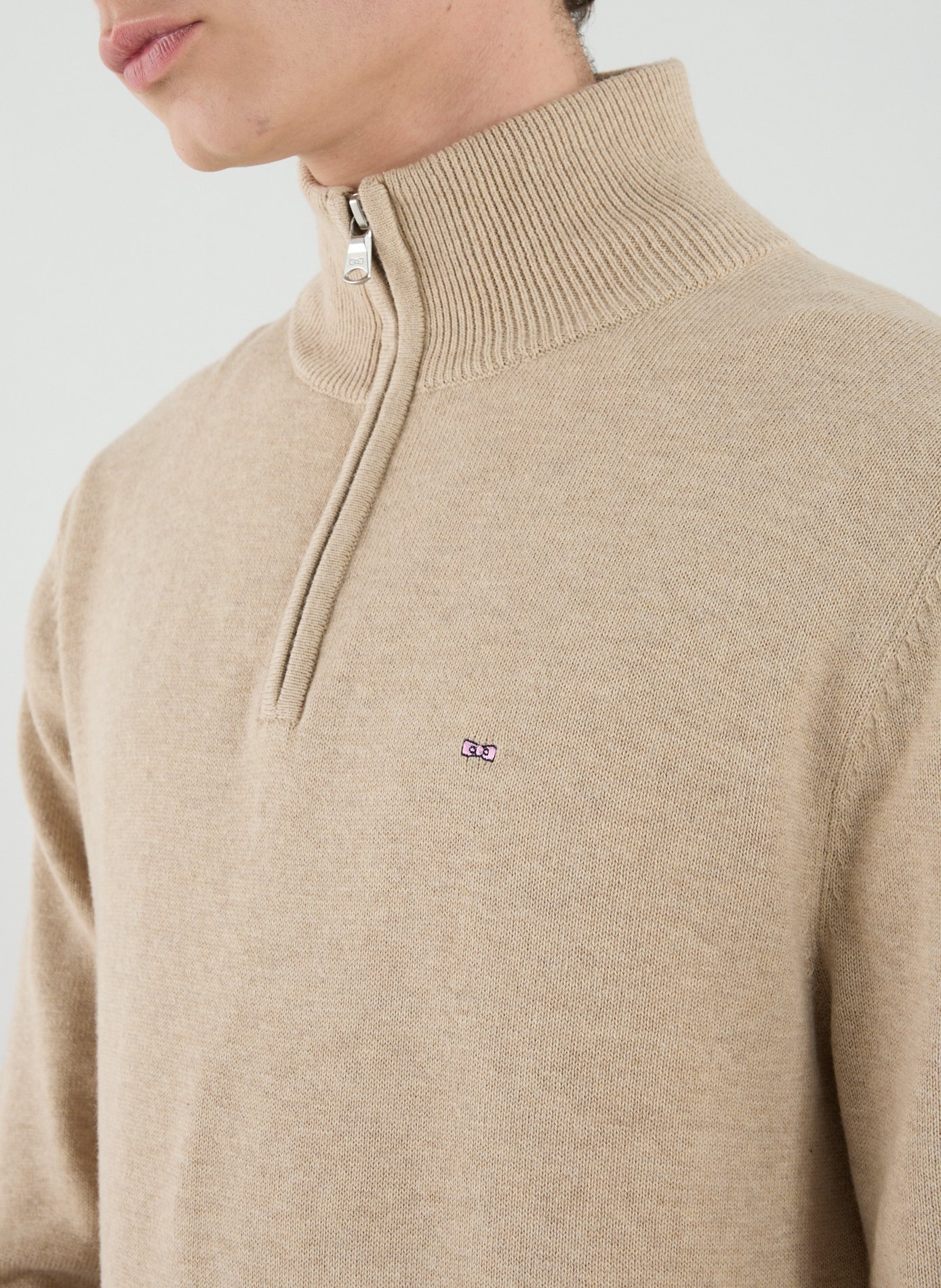 Wool and cotton zip-up sweater EDEN PARK Beige