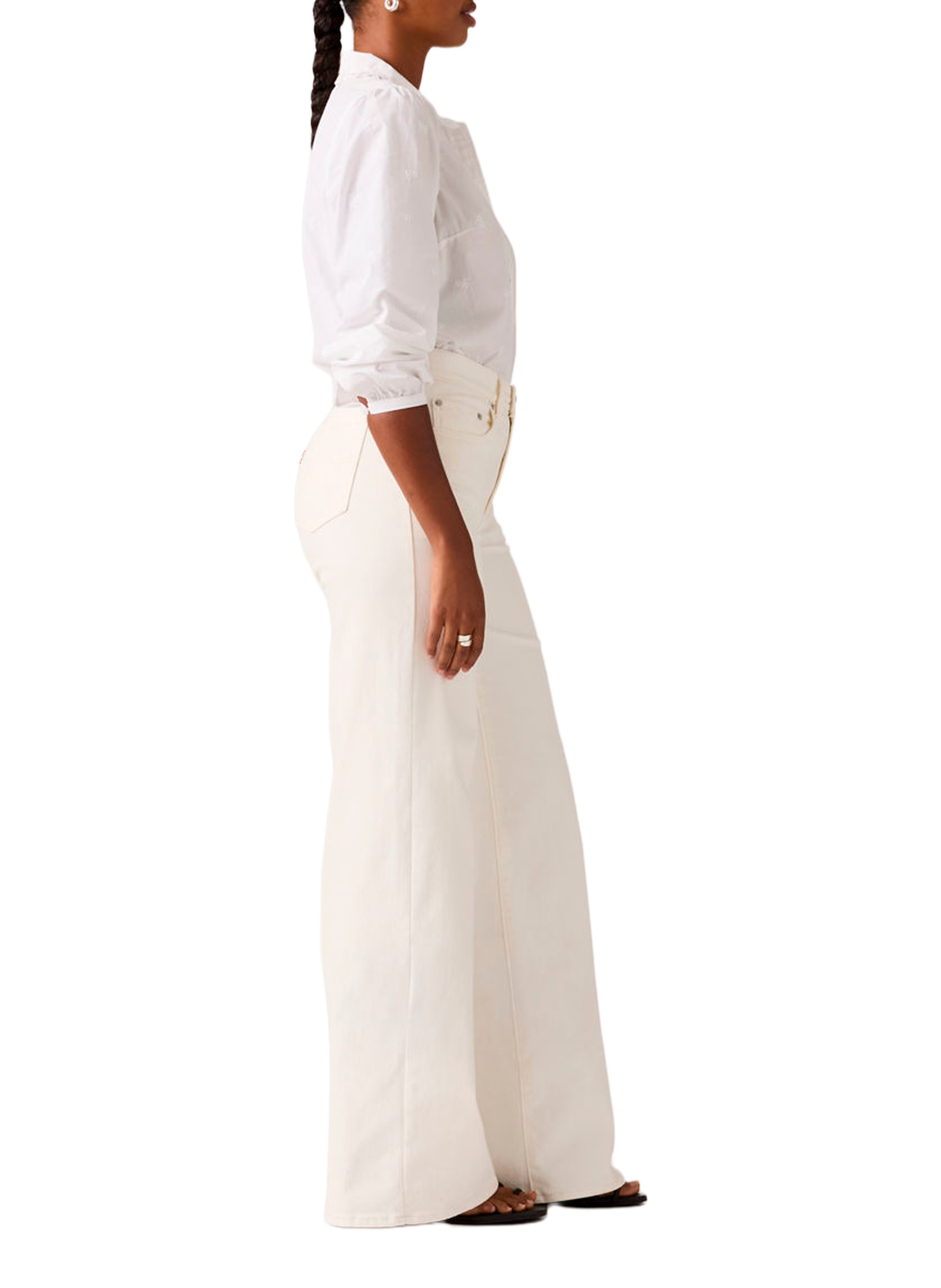 Jean 728 large à taille haute en coton mélangé LEVI'S Blanc