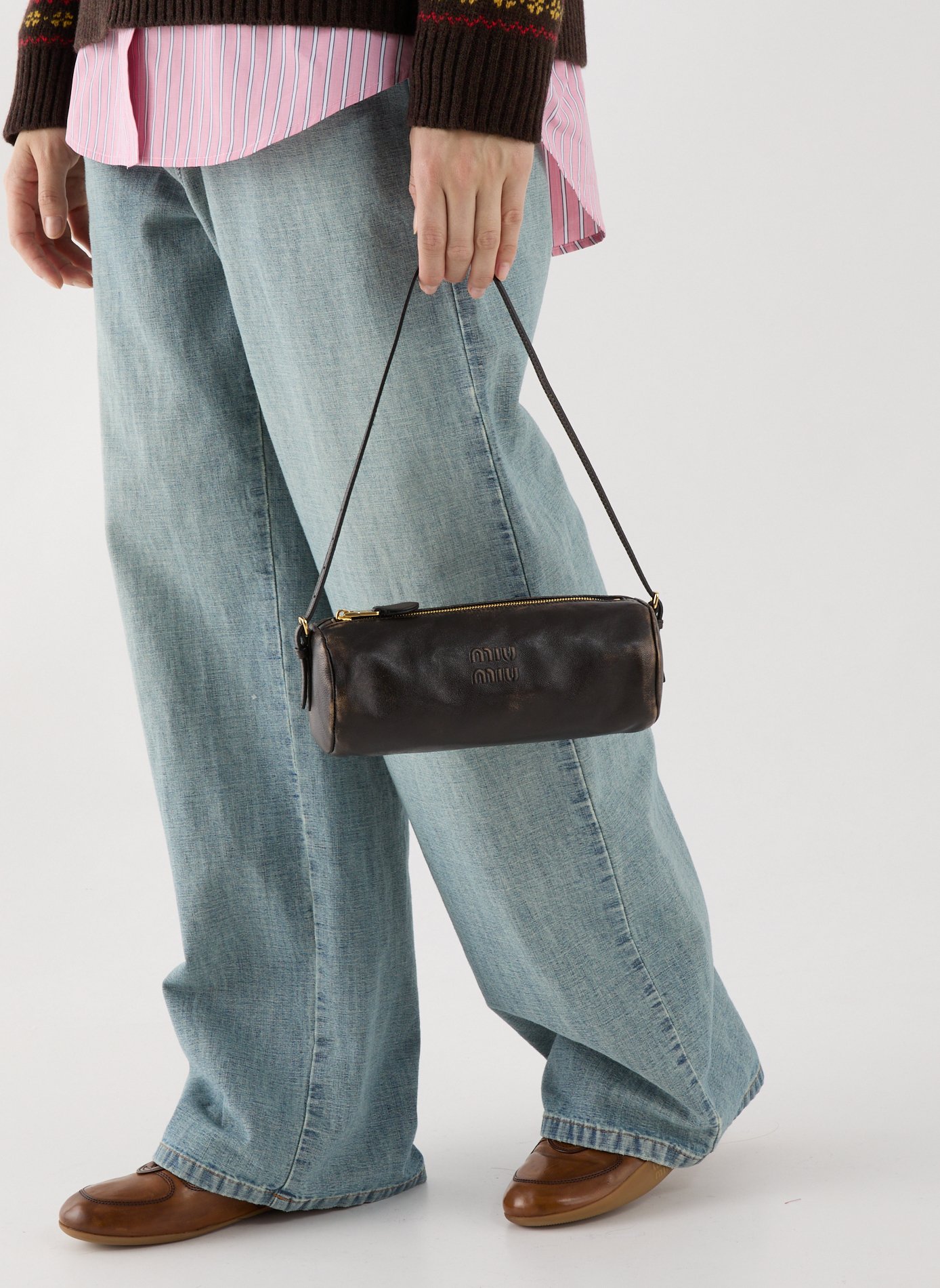 Sac forme trousse en cuir MIU MIU Marron