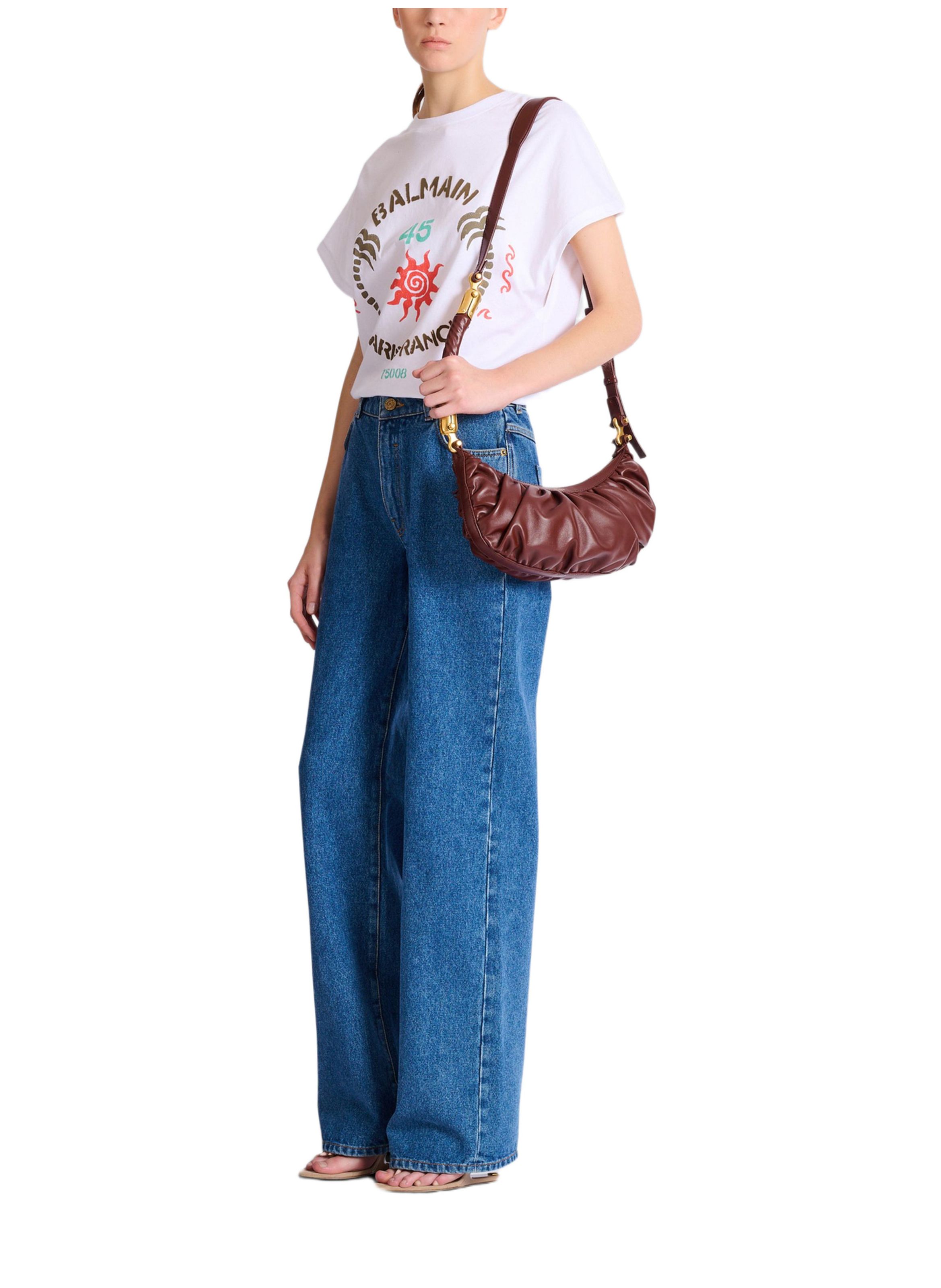 Sac ebene hobo en cuir de veau BALMAIN Marron