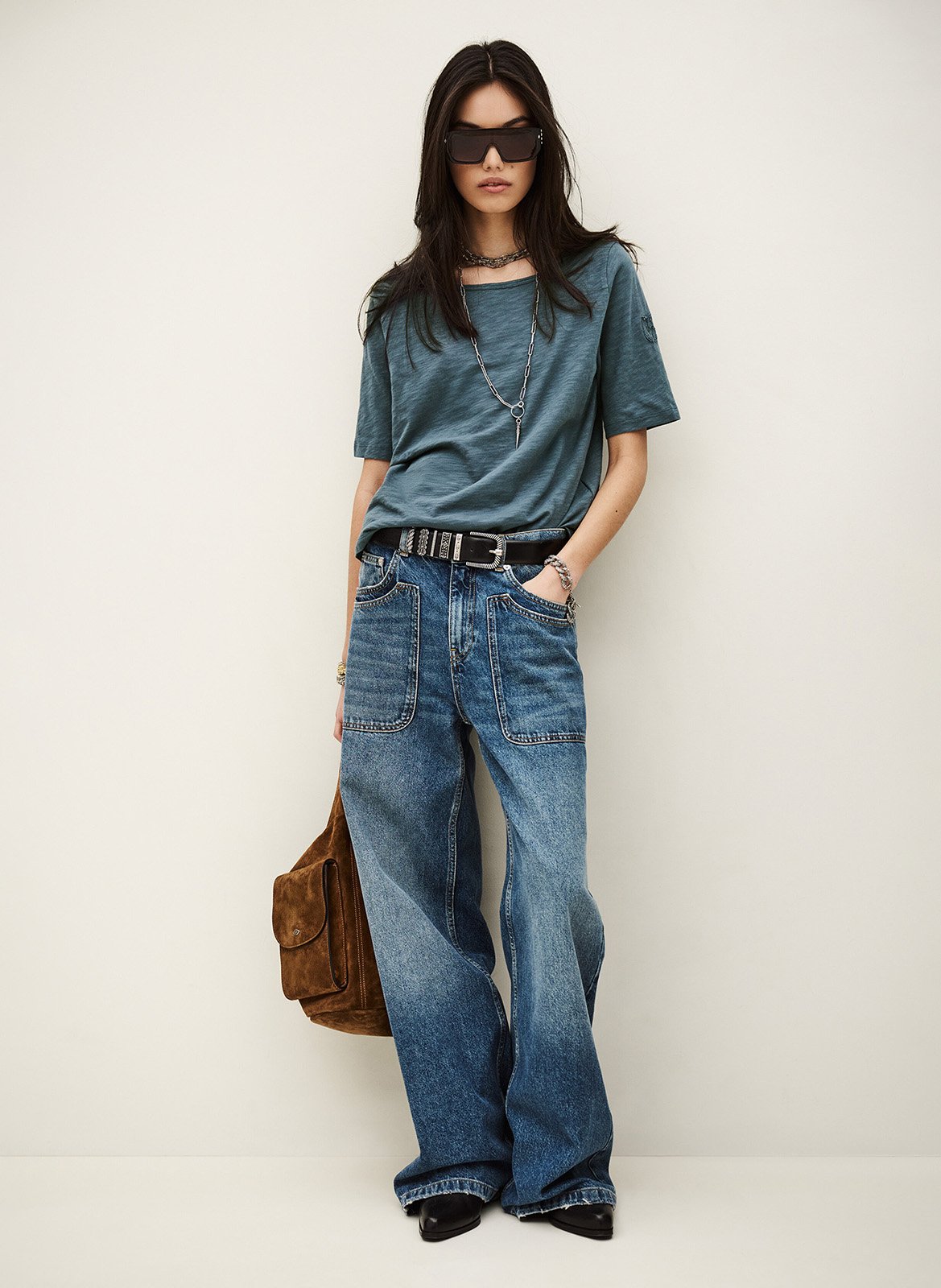 Tee-shirt ample col rond en coton vina BA&SH Bleu