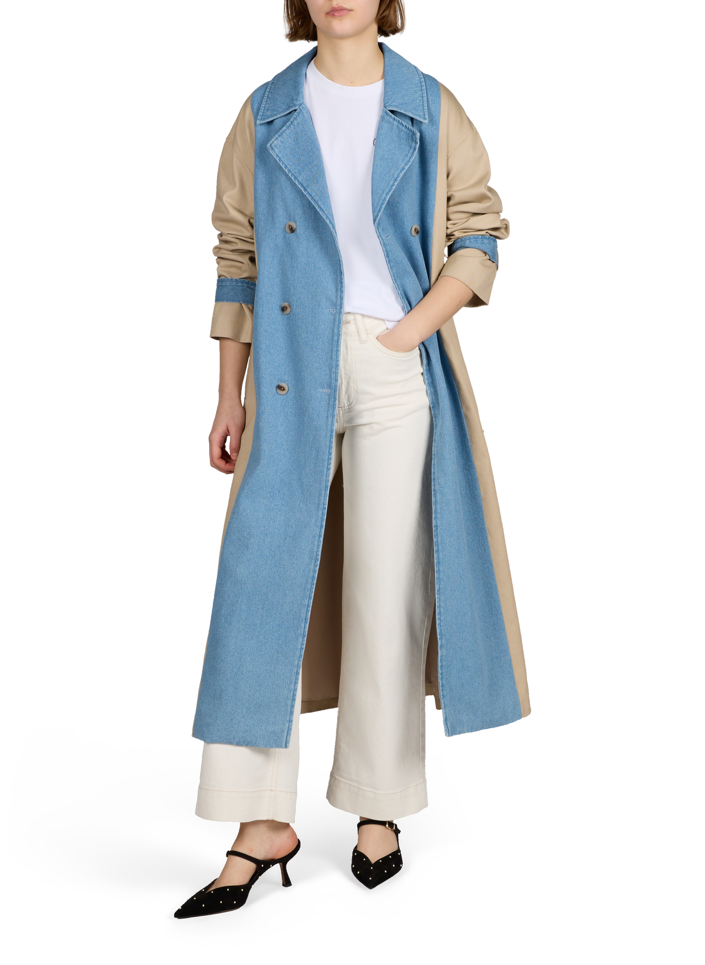 Trench coat with denim panel inserts in cotton VILA Blue