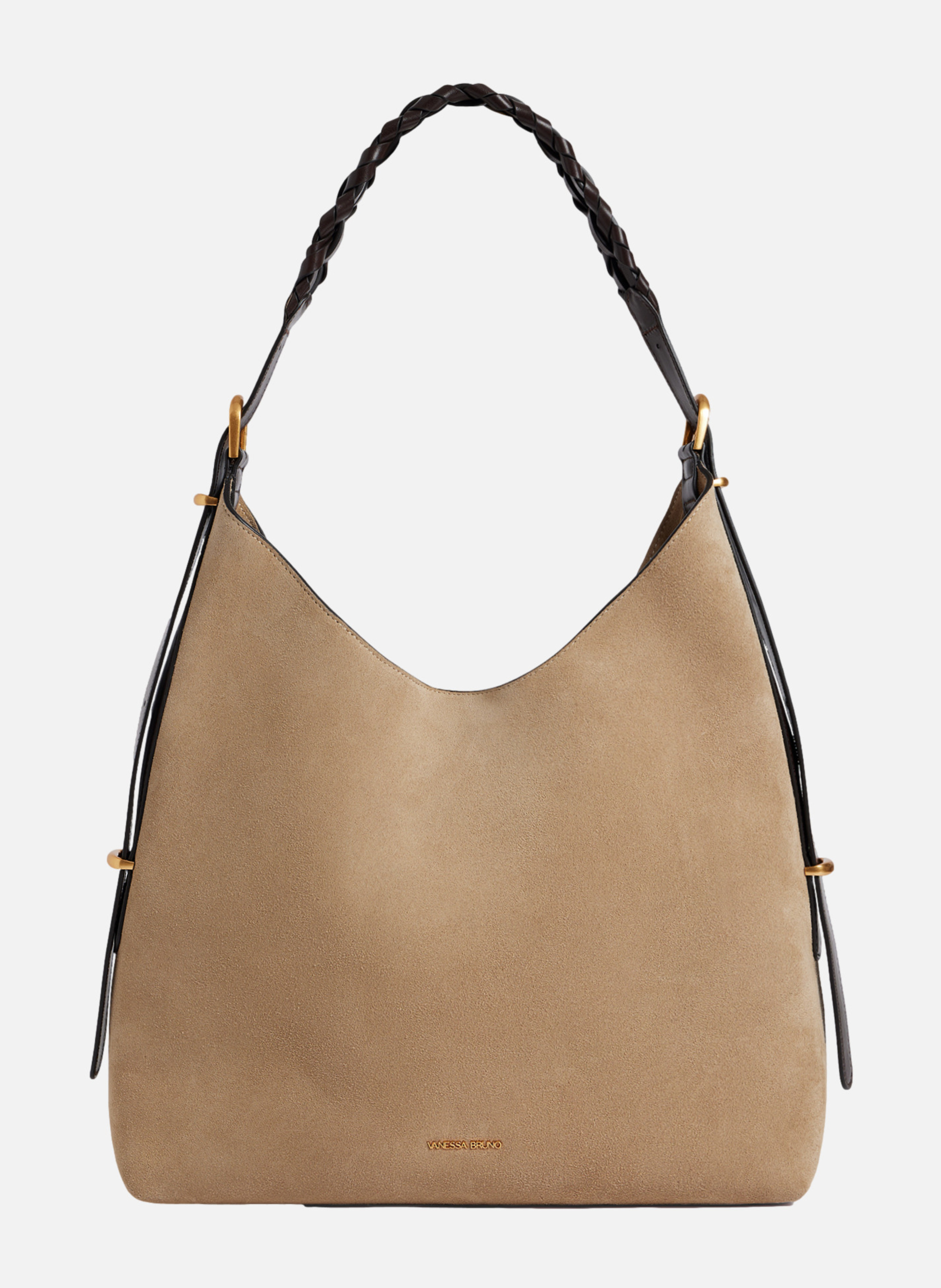 Grand Sac Hobo Jess en Cuir Velours VANESSA BRUNO Beige