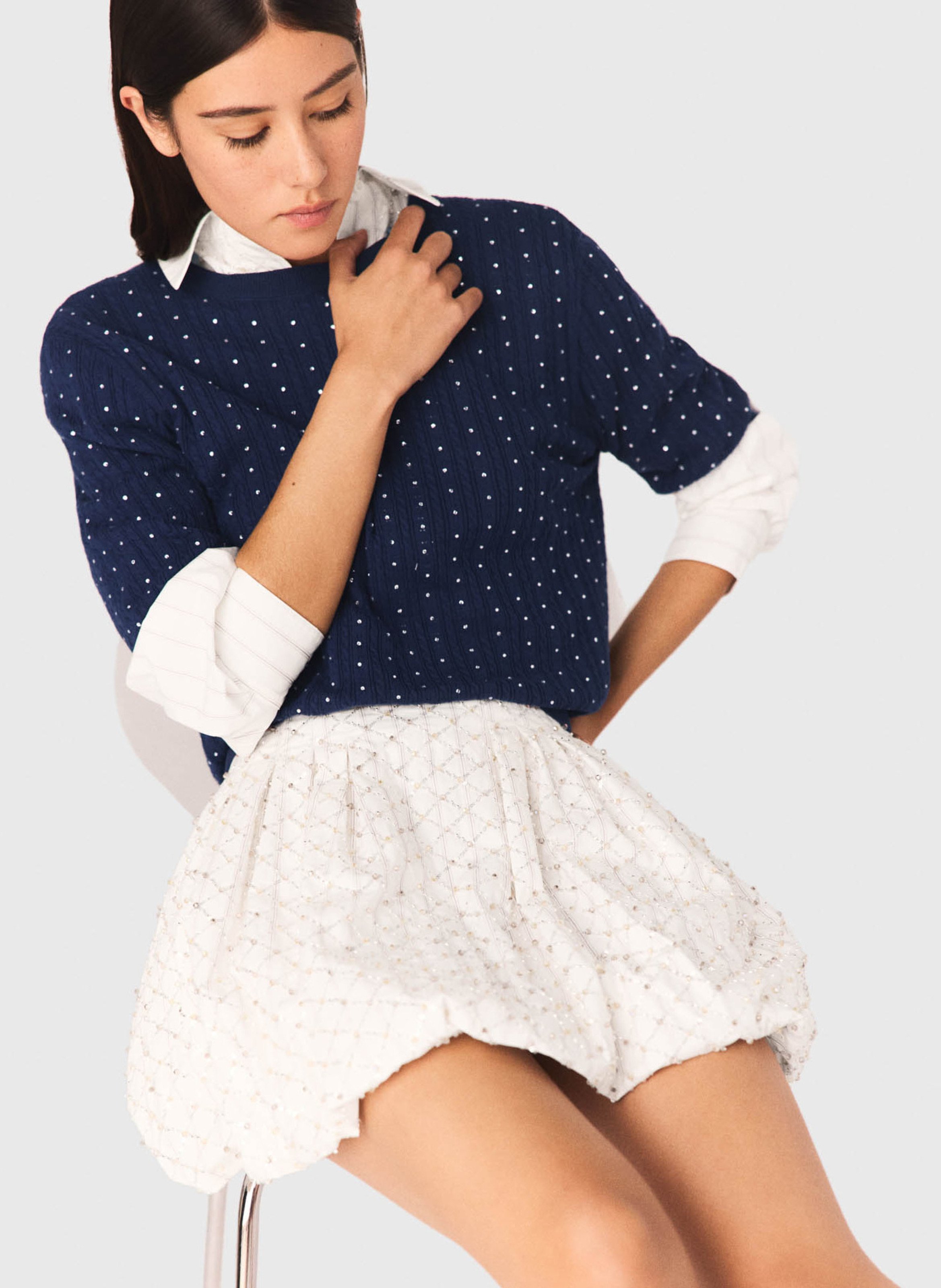 Jupe évasée courte en coton MAJE Blanc