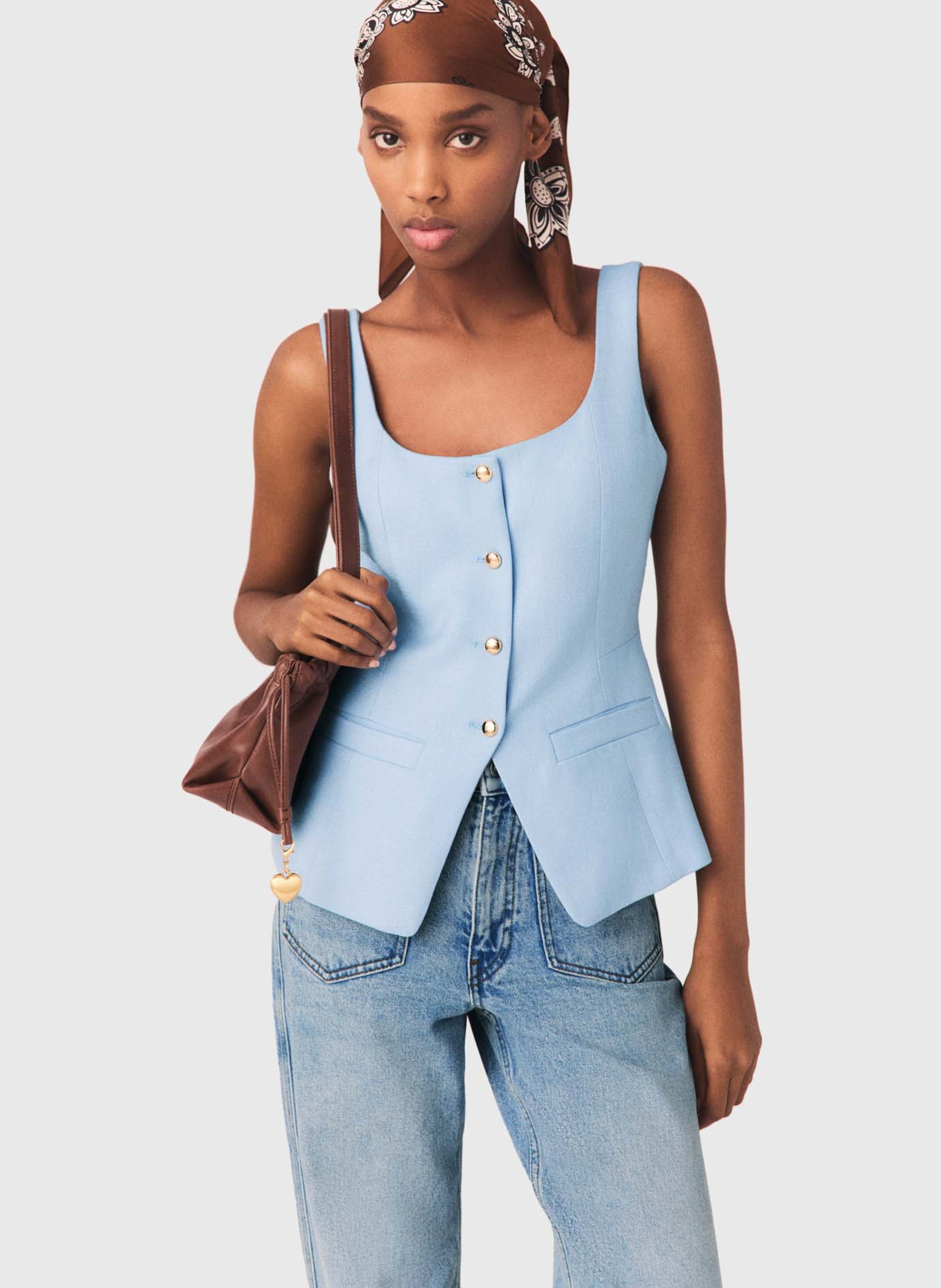 Gilet ajusté col carré MAJE Bleu
