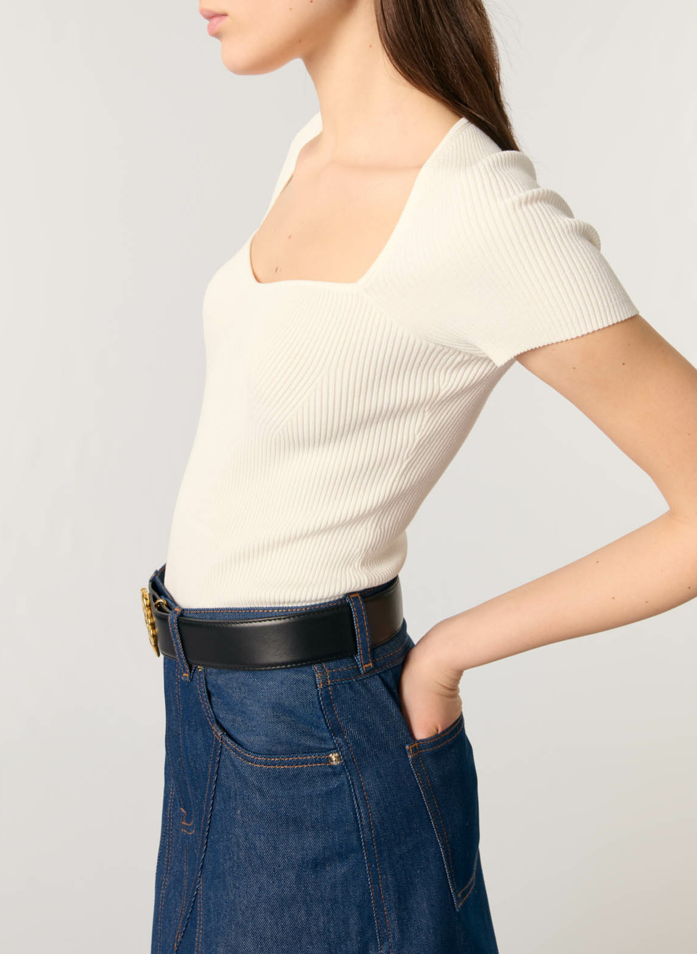 Top moulant en maille MAJE Beige