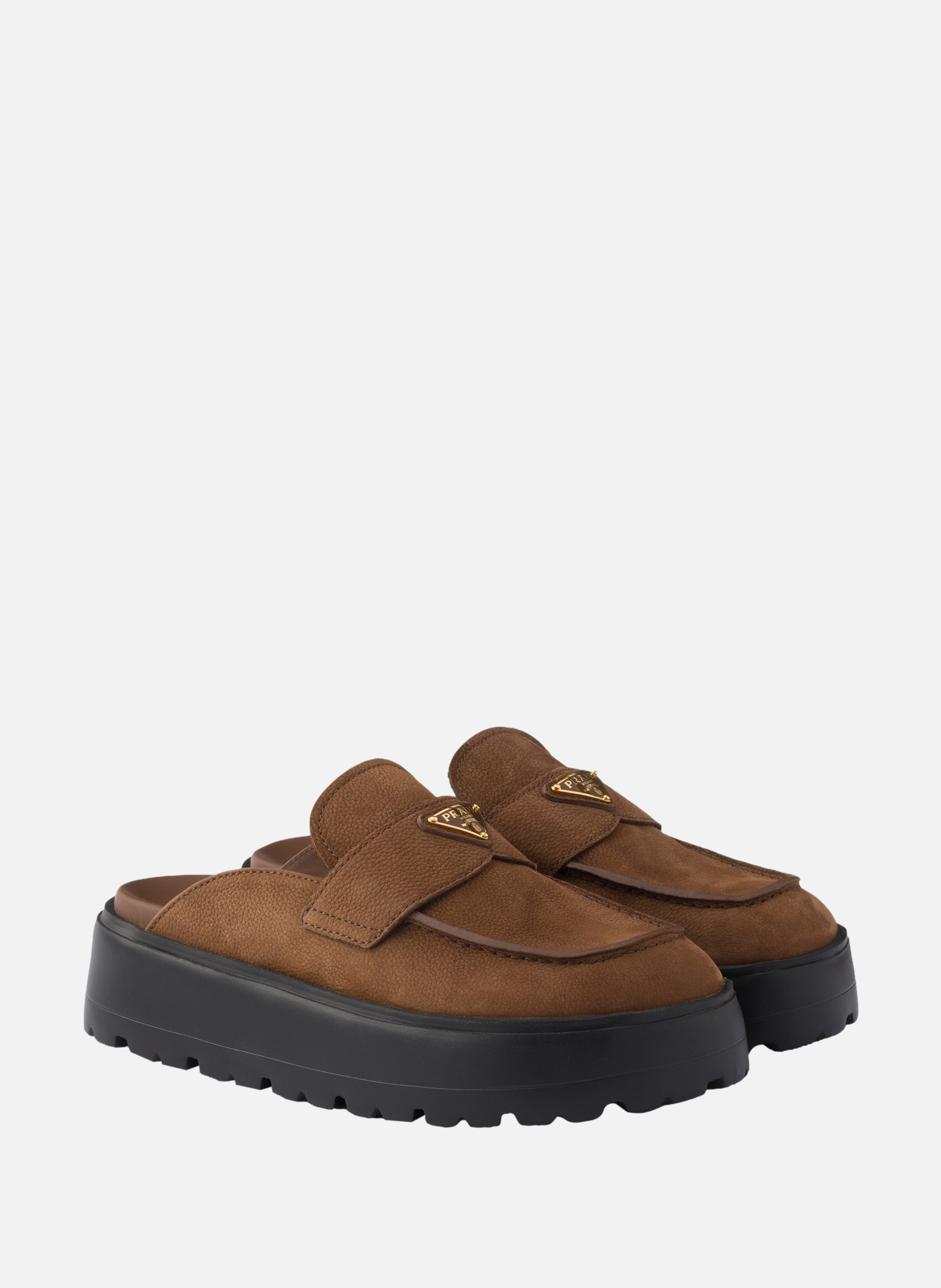Mules à semelle plateforme en nubuck PRADA Marron