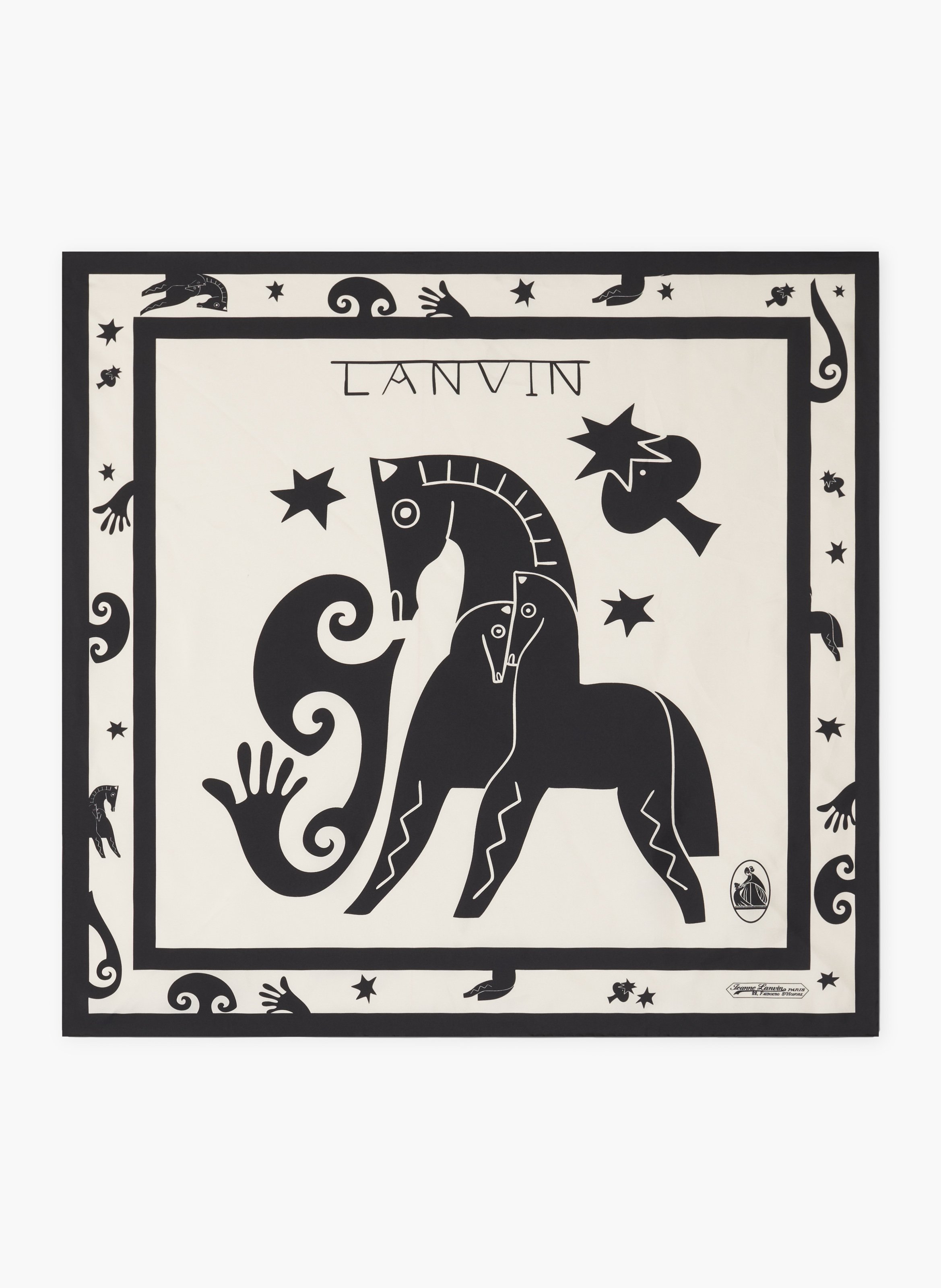 Carré imprimé lunar year cheval en soie LANVIN Noir