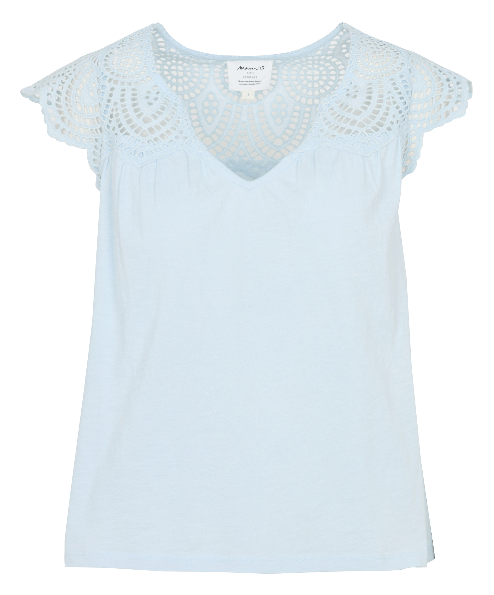 Top col v en coton lilou Bleu