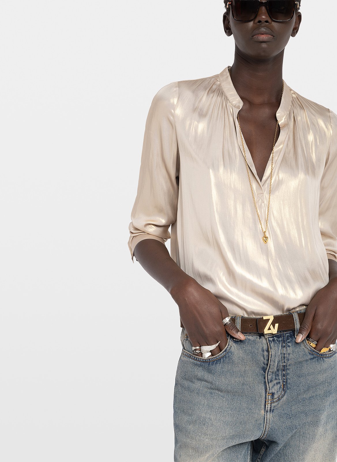 Blouse col v satinée tink ZADIG&VOLTAIRE Doré
