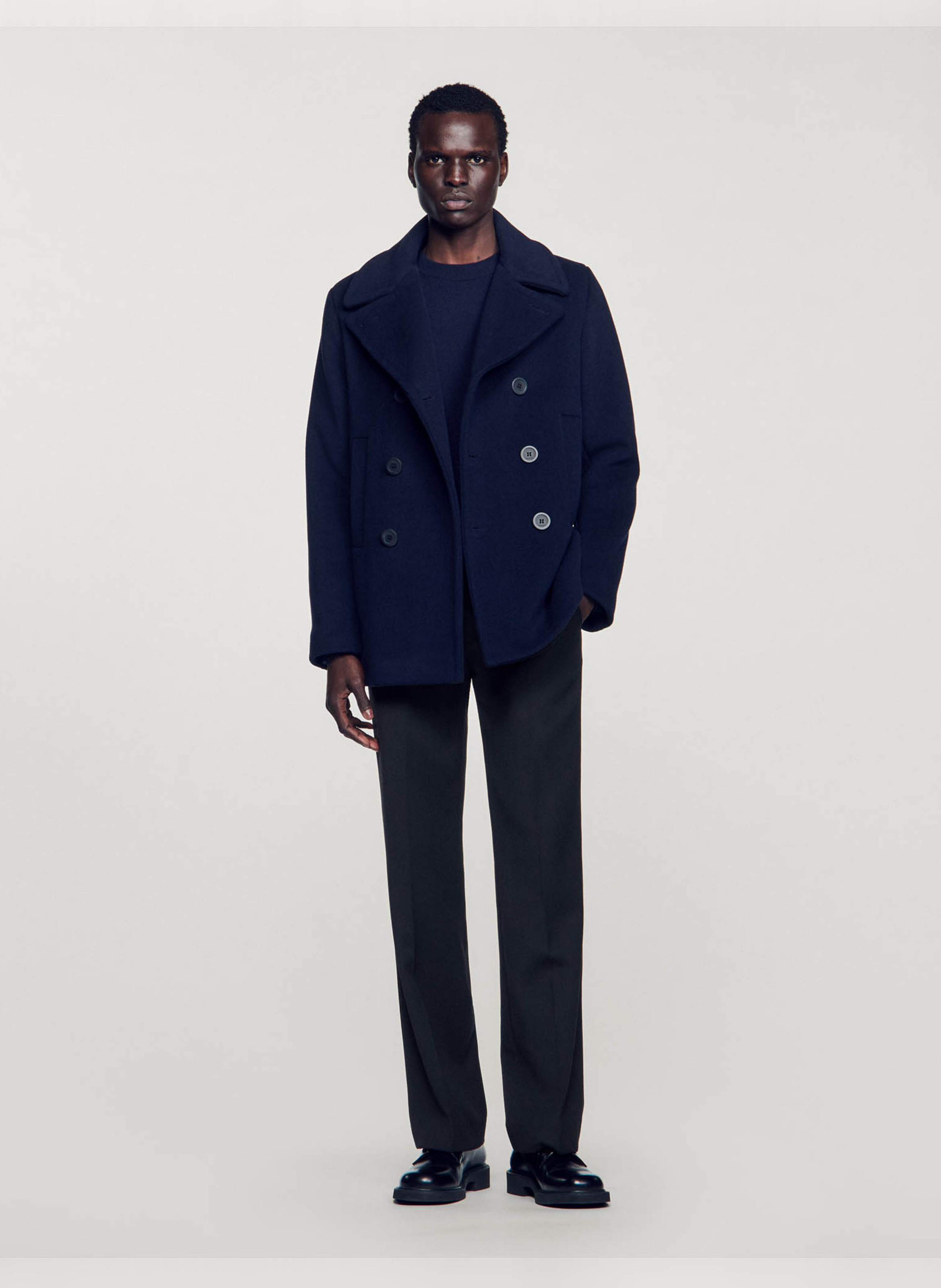 Manteau droit en laine mélangée SANDRO Bleu