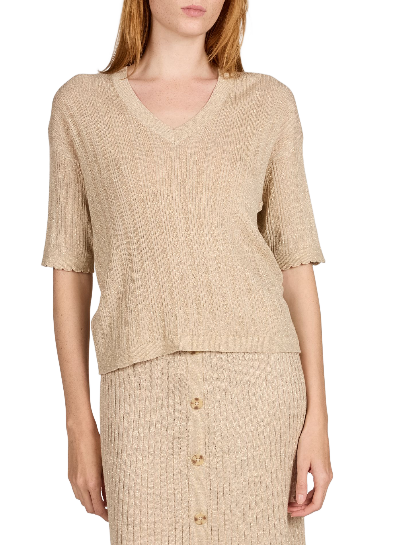 V-neck shiny knit sweater VILA Red