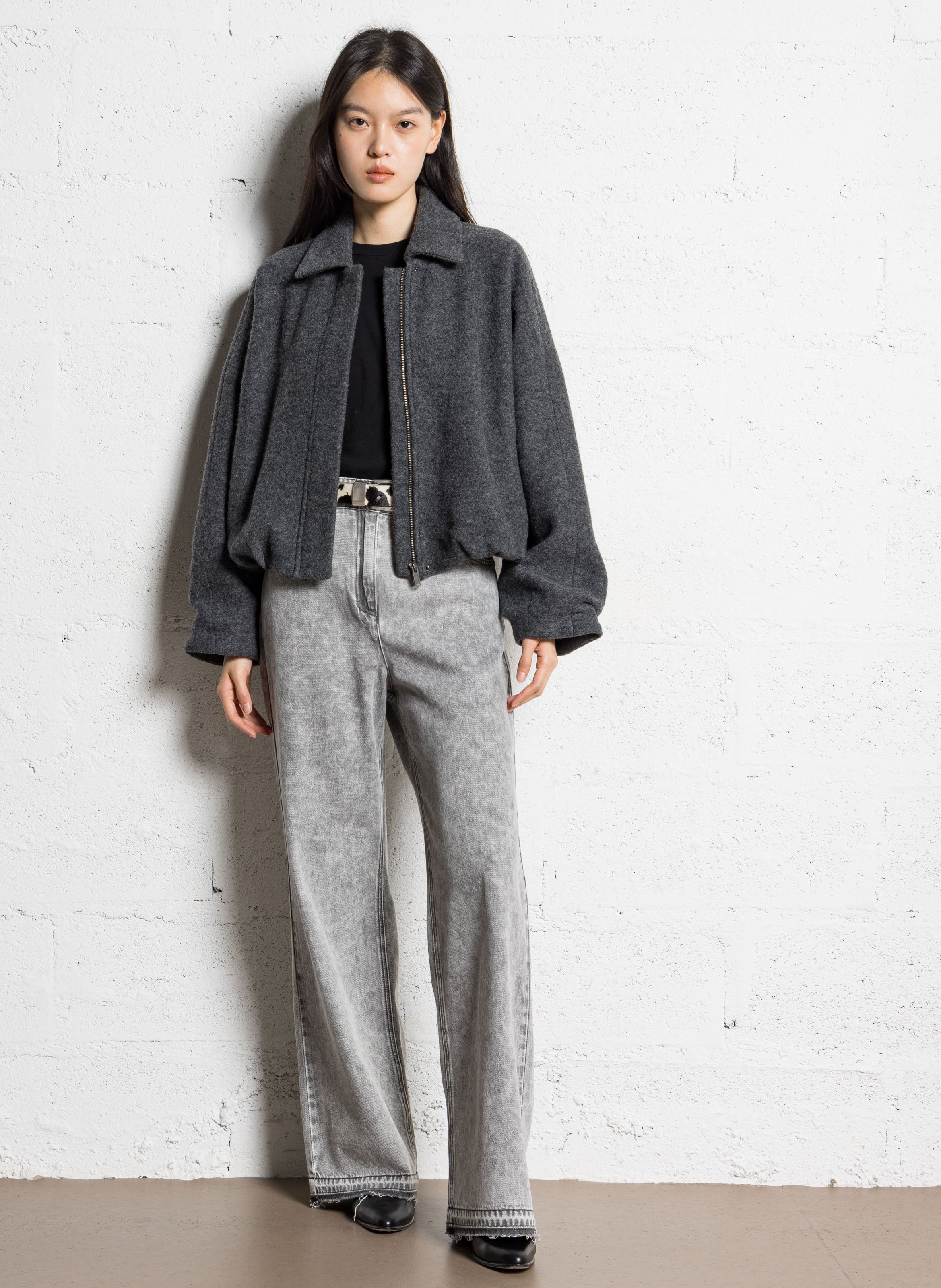 Veste oversize col classique en laine IKKS Gris