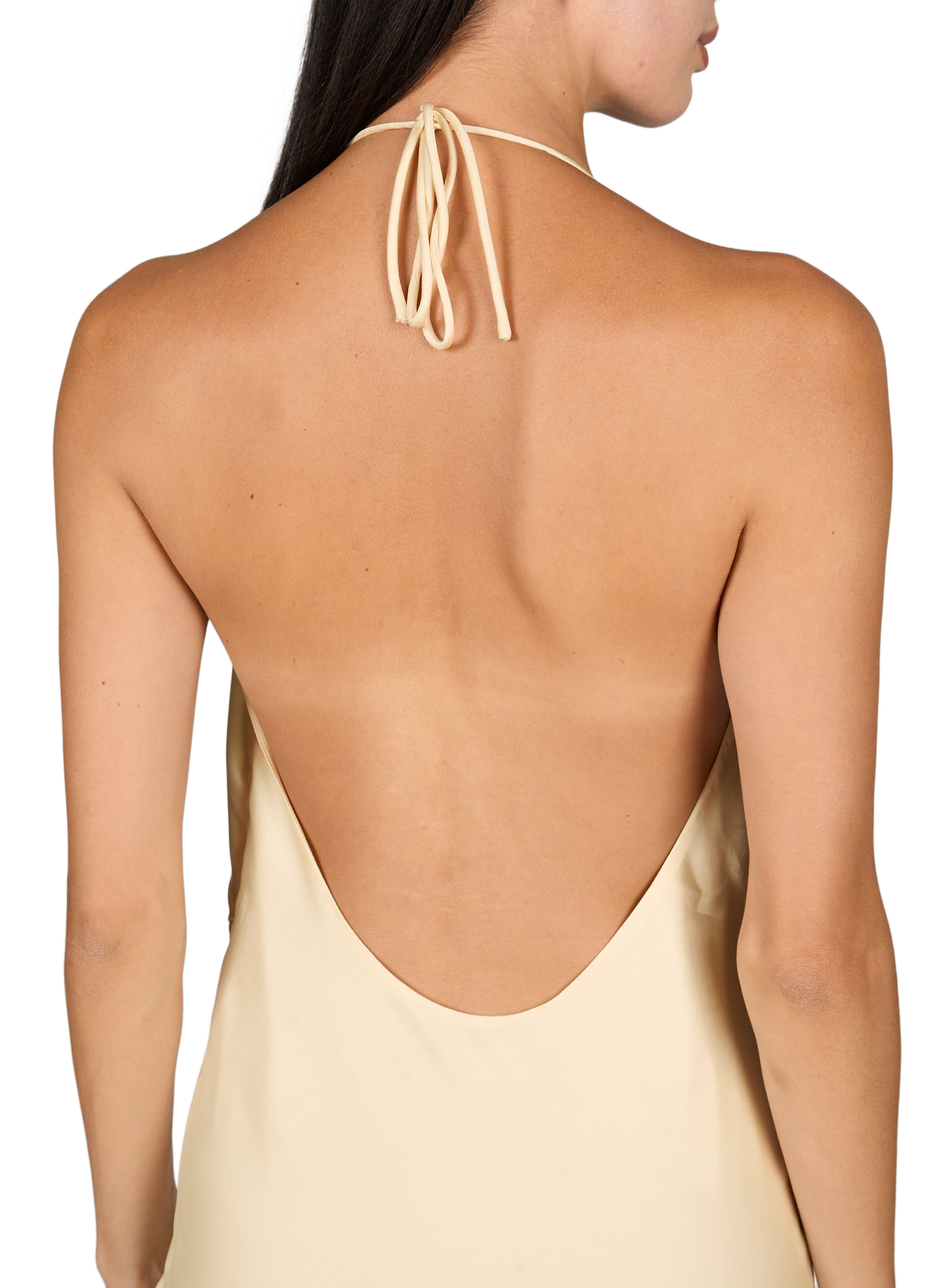 Long satin dress with draped neckline ROTATE Yellow