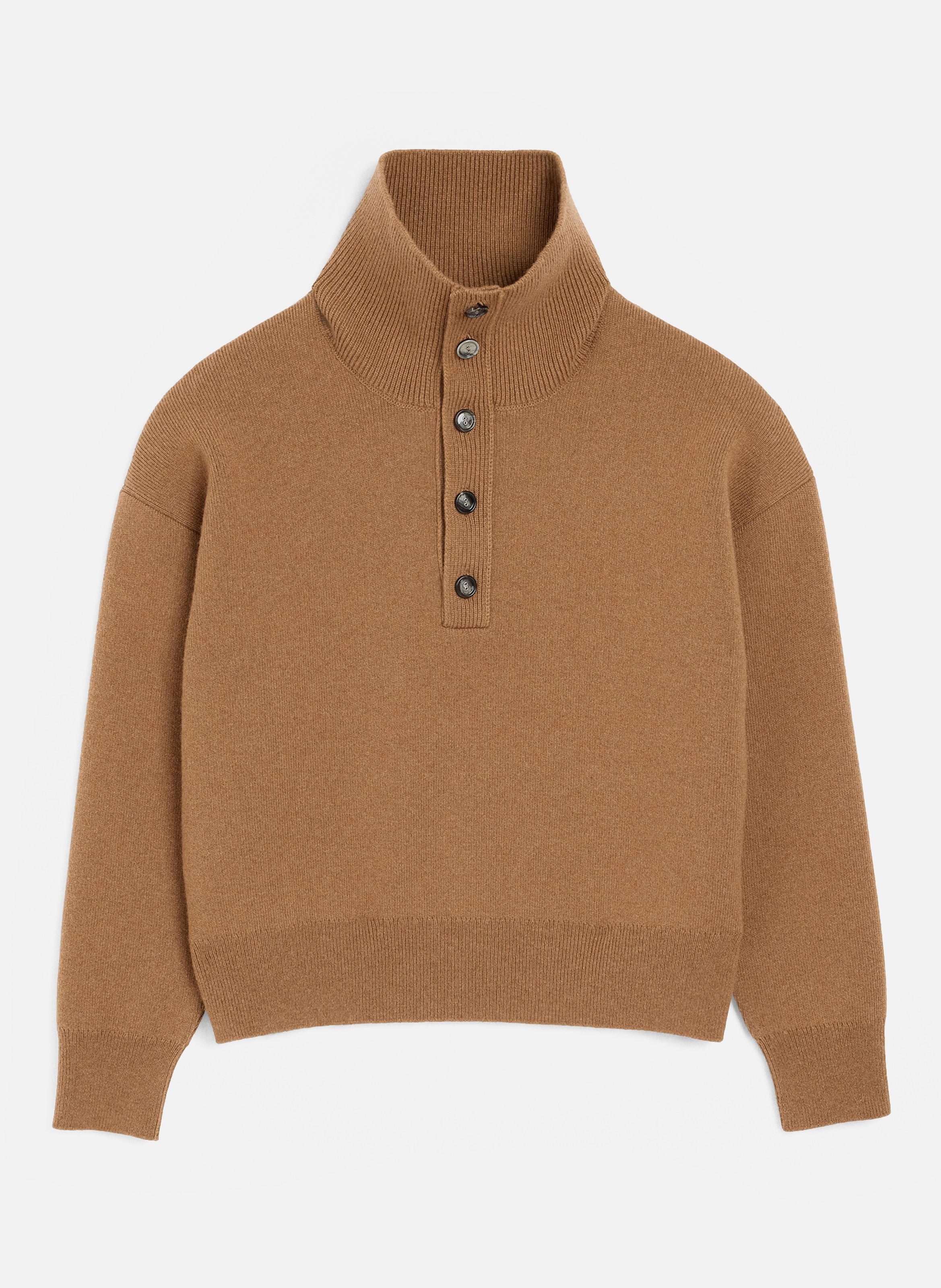 Pull col montant boutonné unisexe en laine AMI PARIS Marron