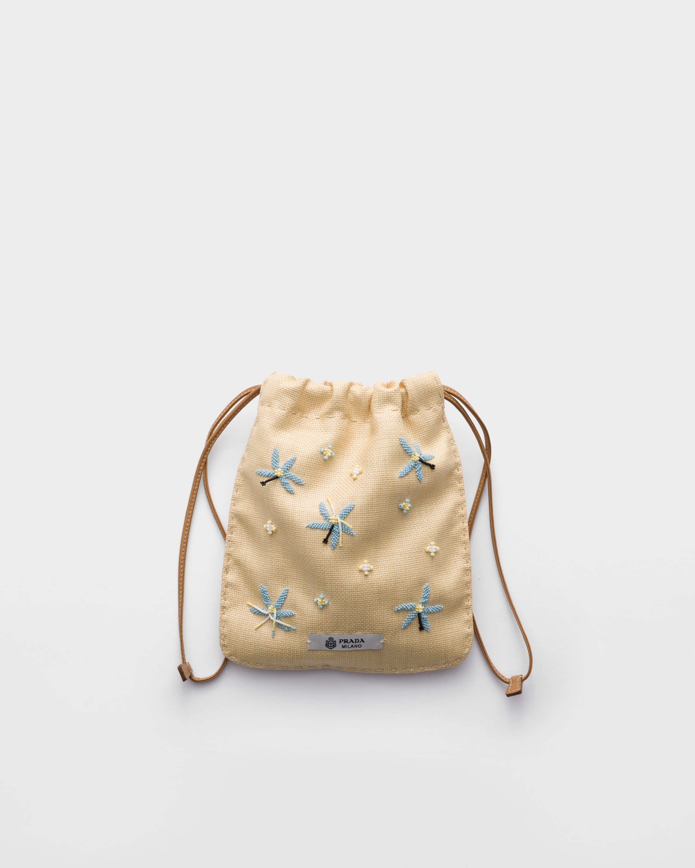 Étui pour smartphone en toile brodée PRADA Beige