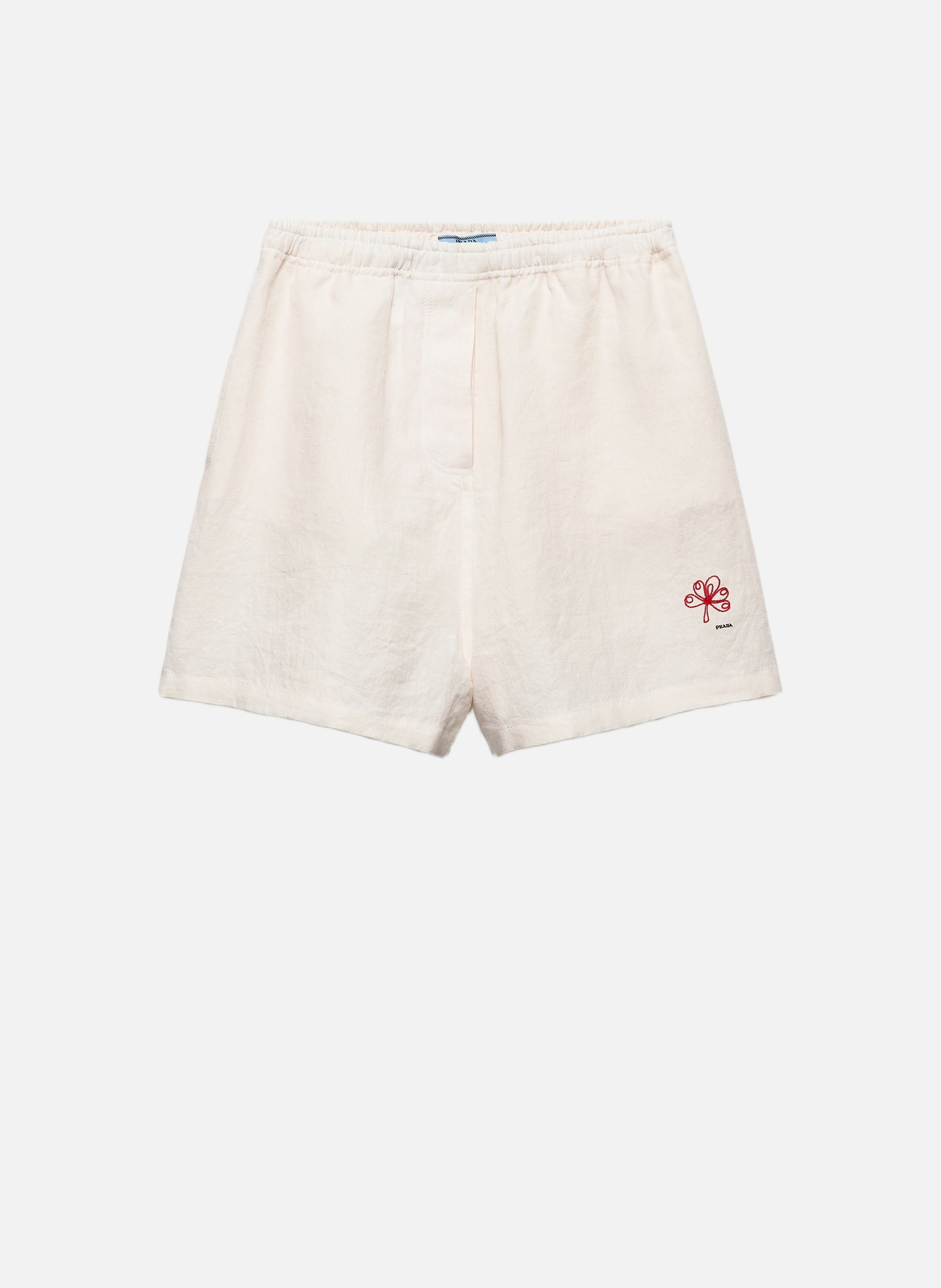 Short en lin flammé brodé PRADA Blanc