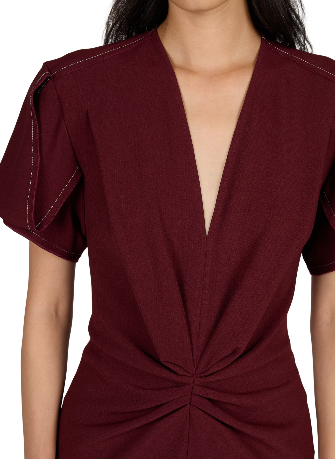 Lange jurk met V-hals en plooien VICTORIA BECKHAM Rood