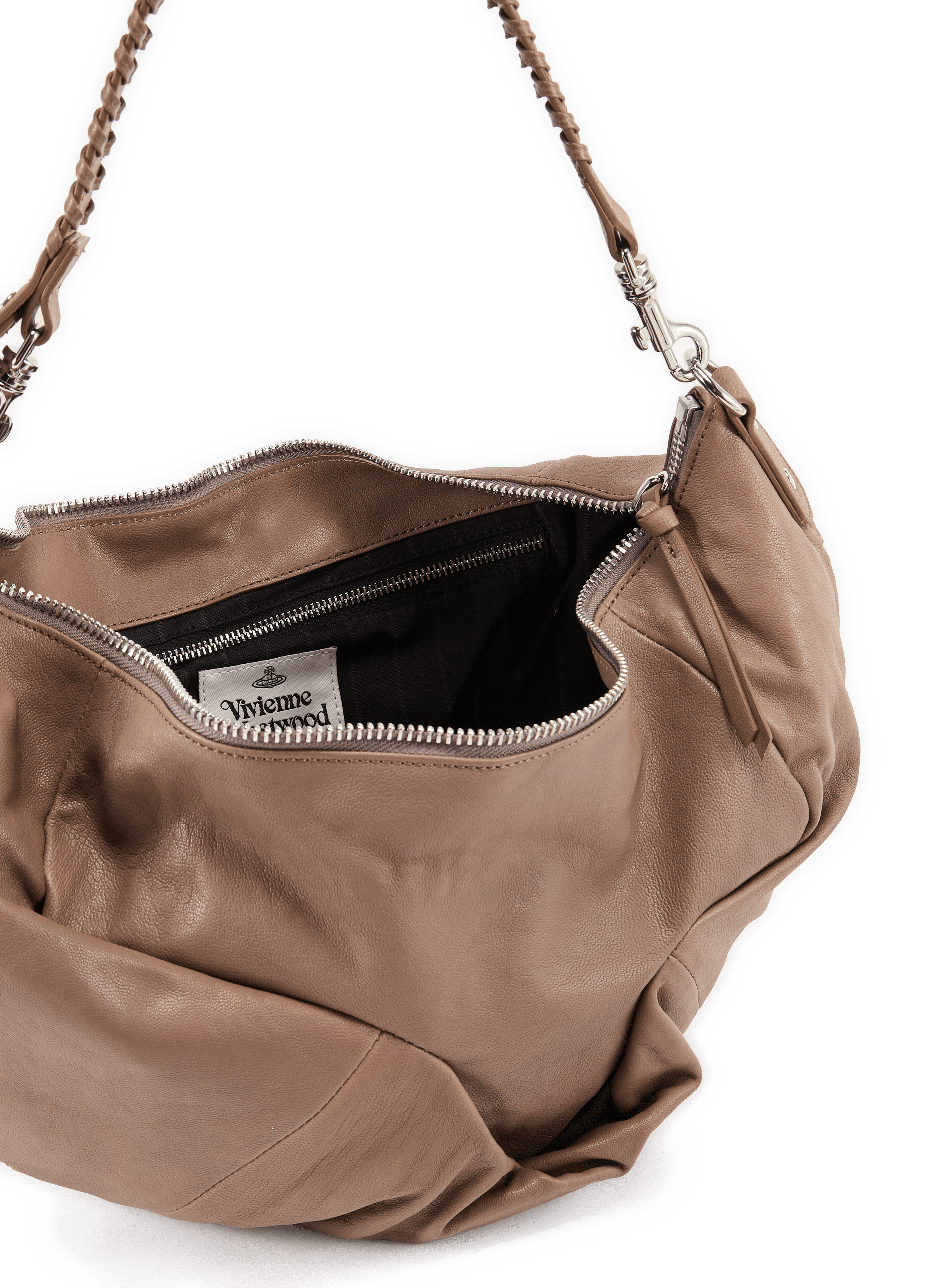 Große einfarbige Lederhandtasche mit Reißverschluss VIVIENNE WESTWOOD Braun