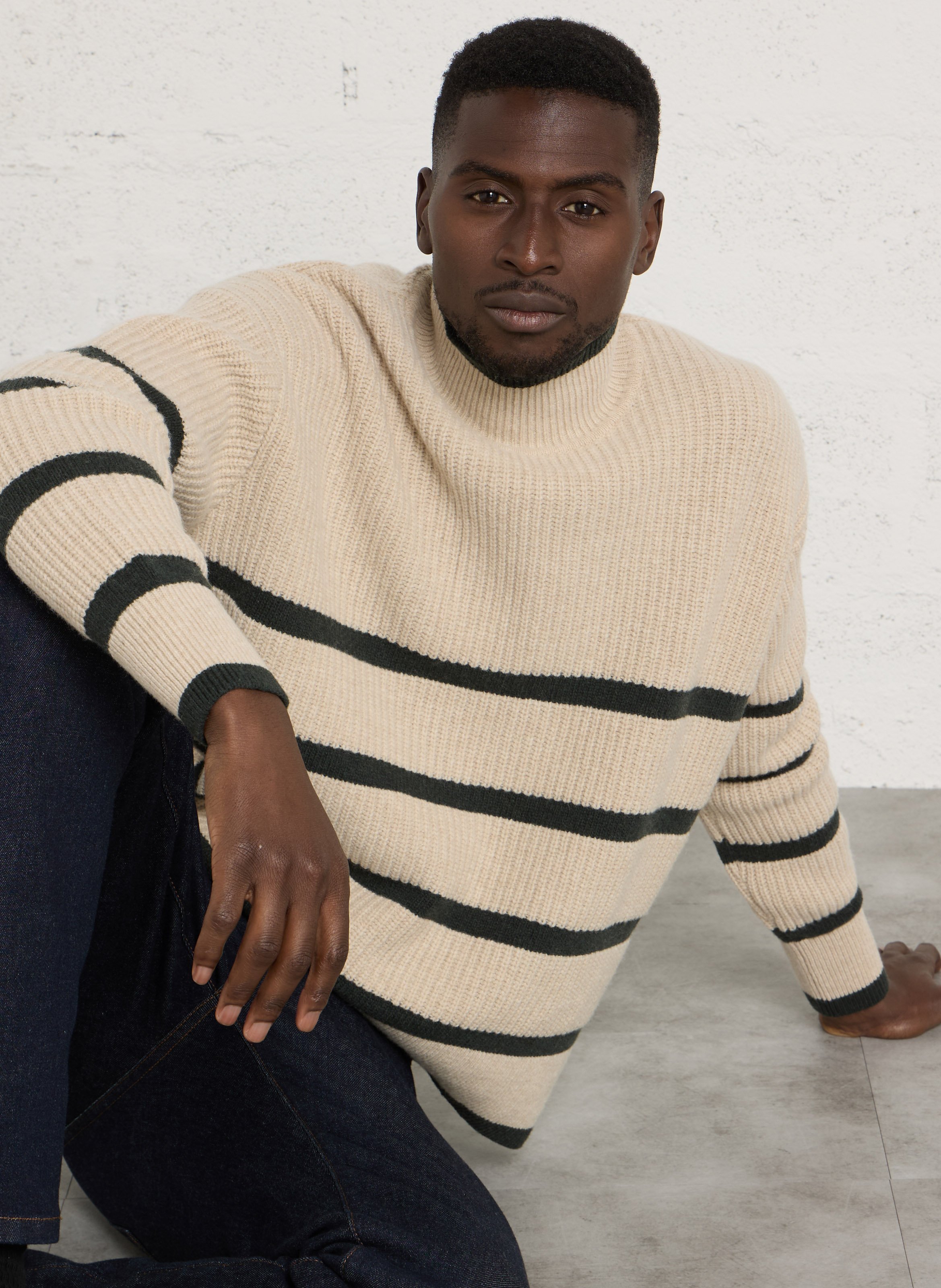 Pull ample rayé en laine mélangée ARMOR-LUX Beige