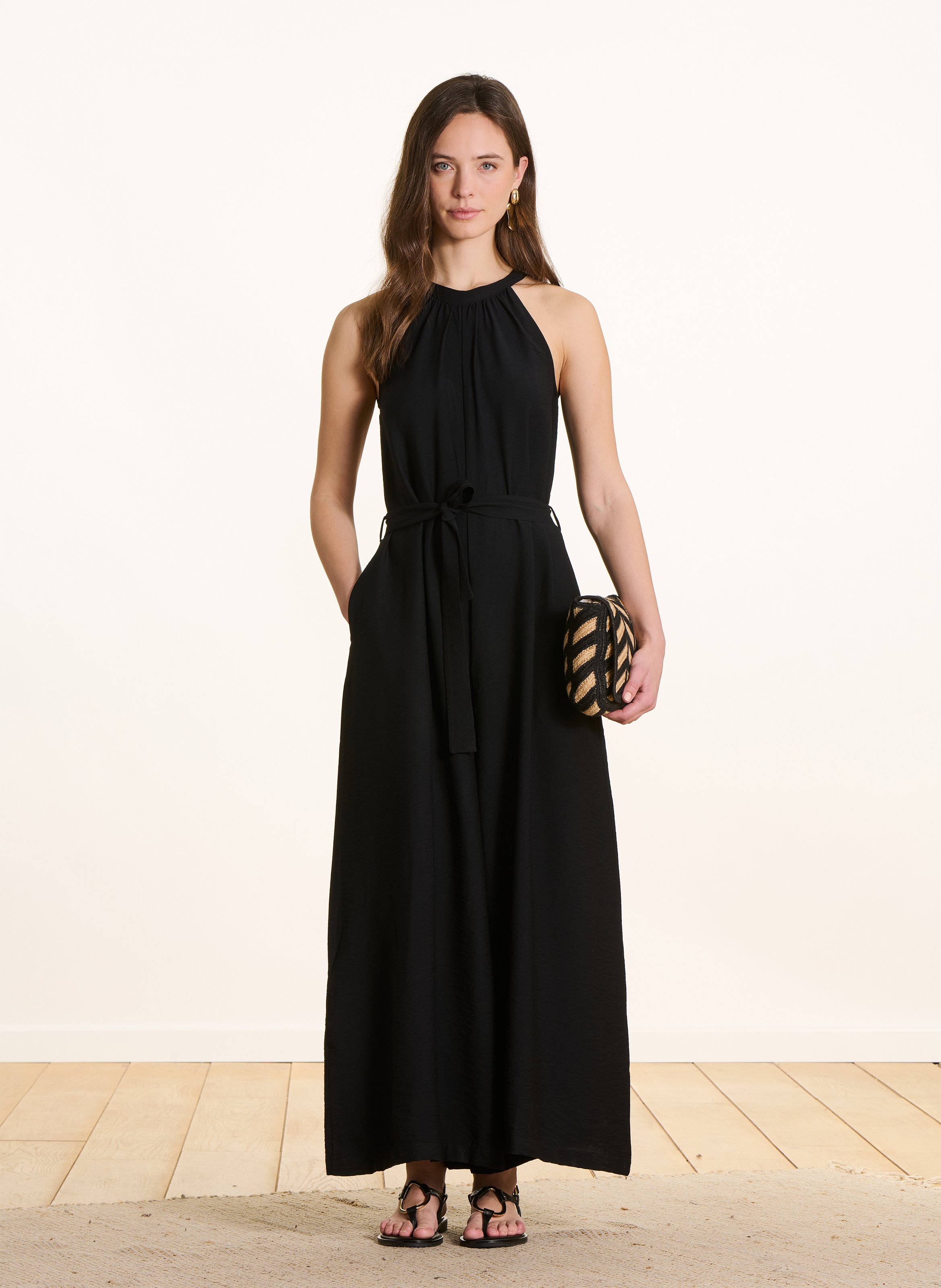 Lange soepelvallende jumpsuit LA FEE MARABOUTEE Zwart