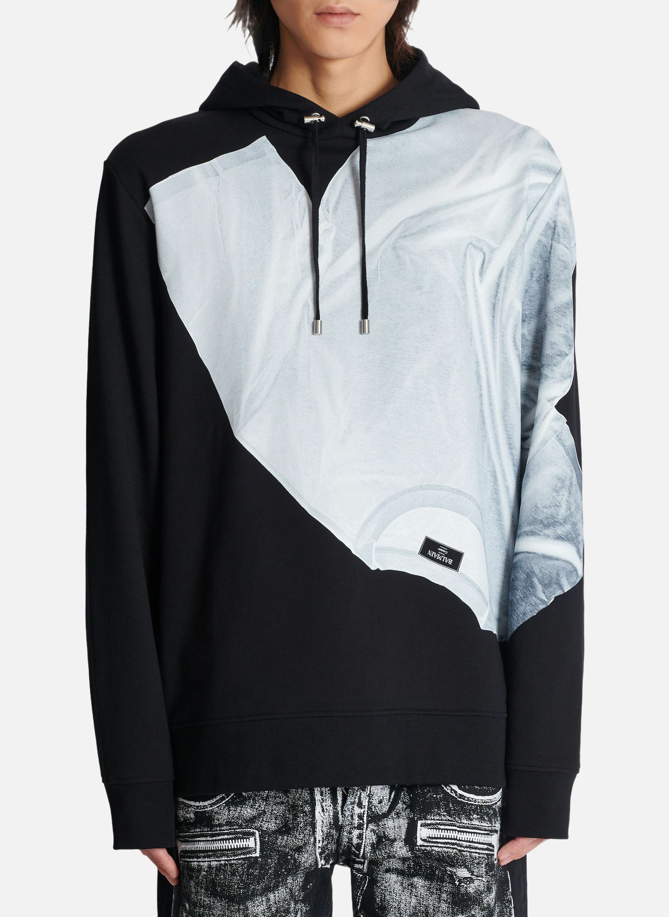 Hoodie imprimé trompe-l'œil t-shirt BALMAIN Noir