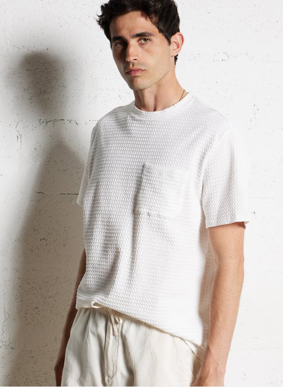 Tee-shirt col rond en coton mélangé Blanc by IKKS IKKS Tee-shirt col rond en coton mélangé Blanc
