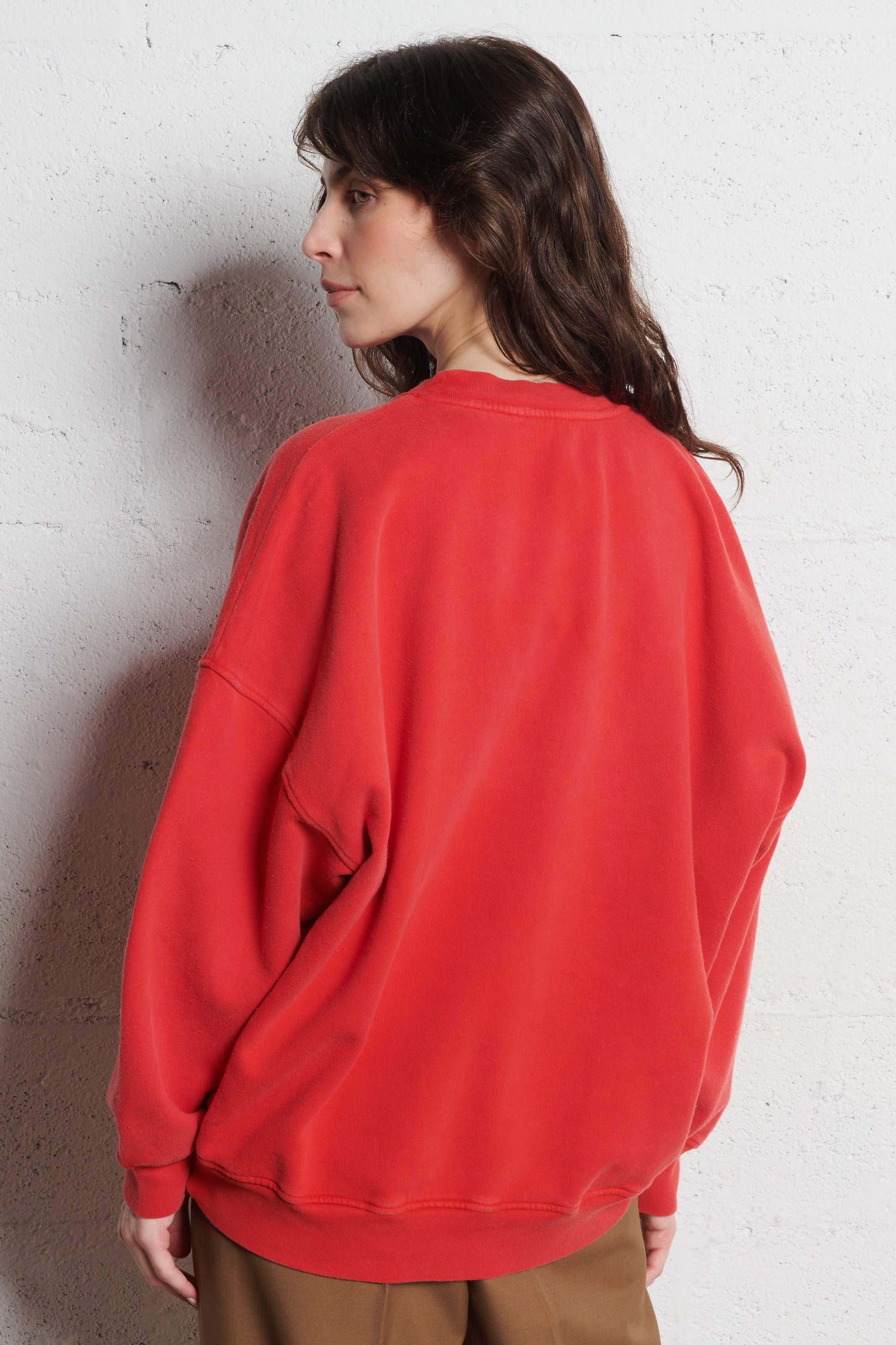 Sweat ample col rond sérigraphié en coton plizzy AMERICAN VINTAGE Rouge