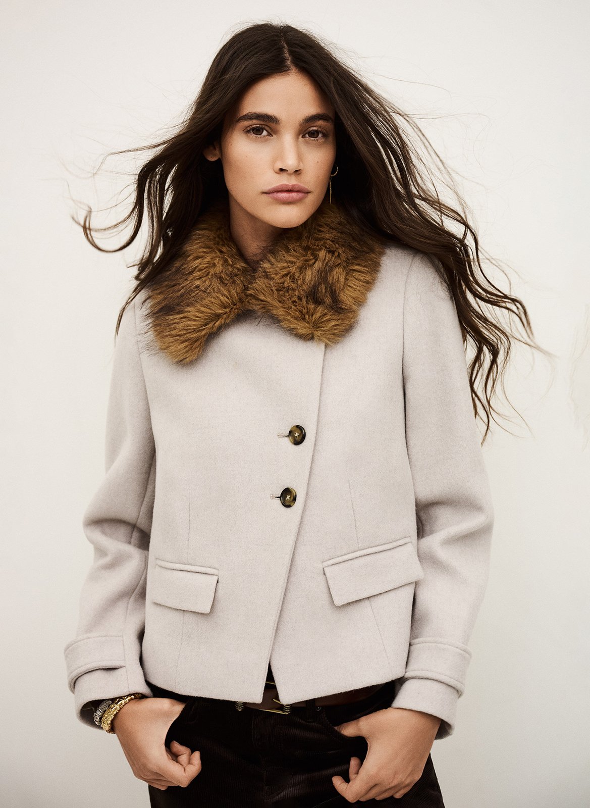 Veste droite en laine mélangée terry BA&SH Beige