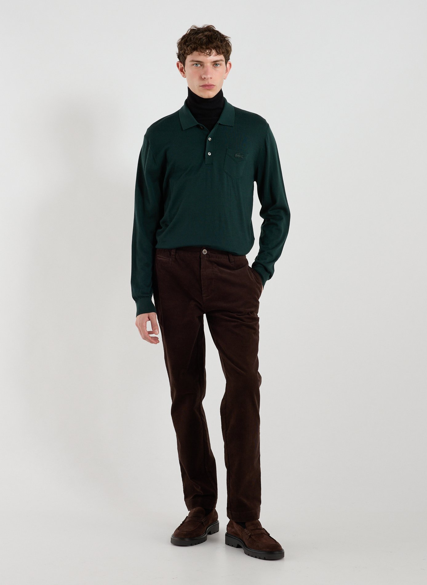 Wool polo neck sweater LACOSTE Green